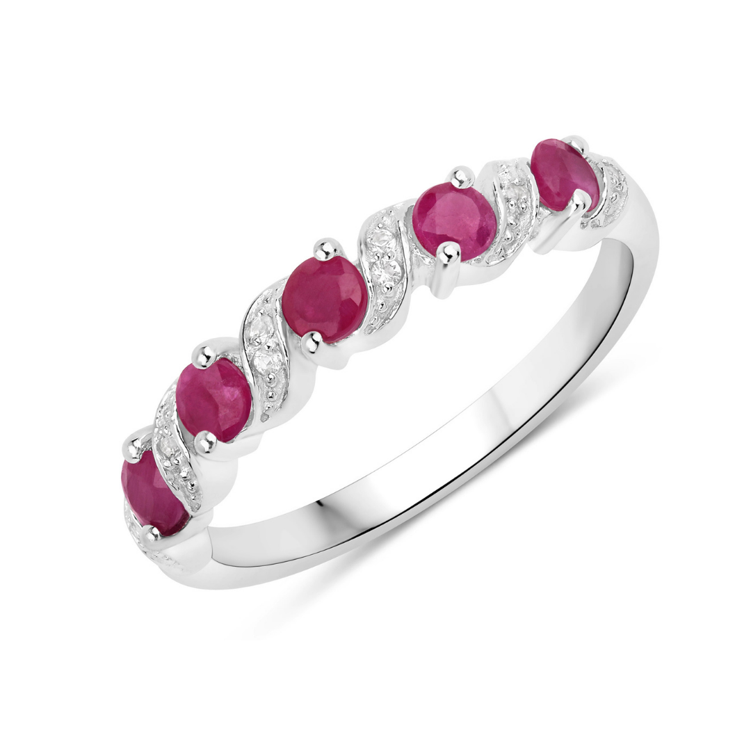 Genuine Silver Pink Ruby 5 Stone Ring