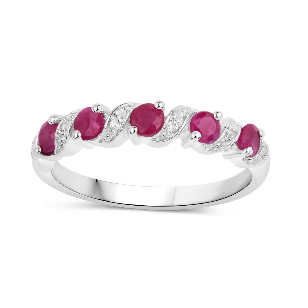 Genuine Silver Pink Ruby 5 Stone Ring