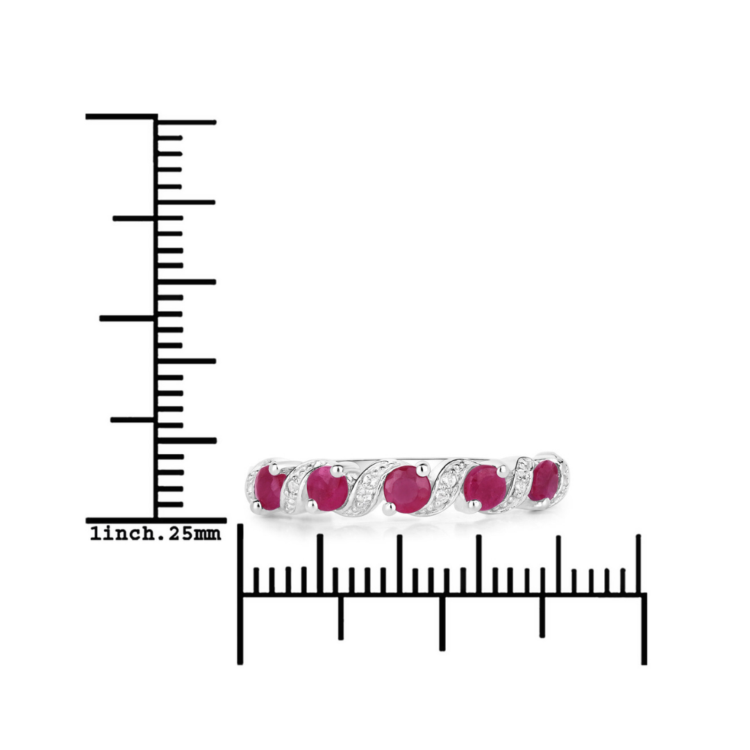 Genuine Silver Pink Ruby 5 Stone Ring