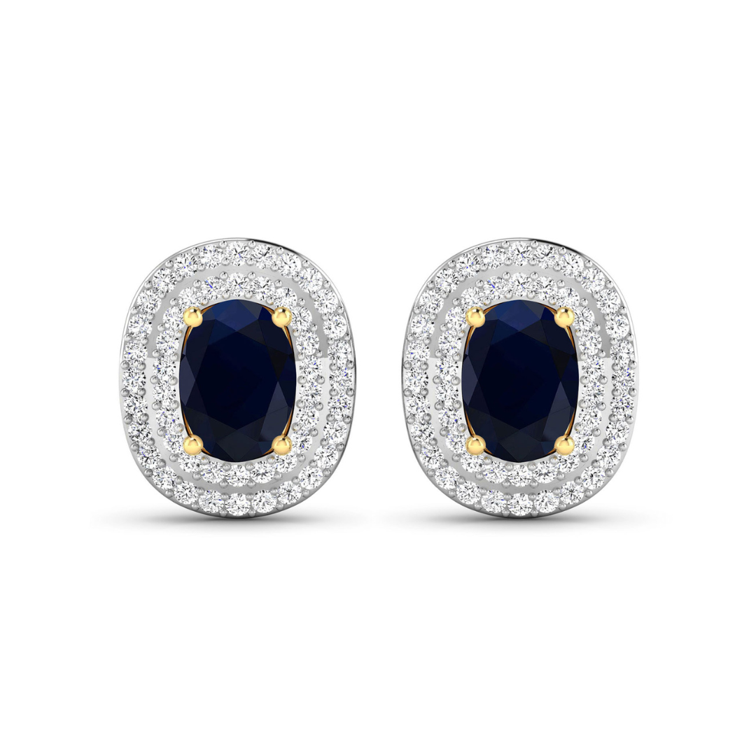 Genuine White Diamond and Blue Sapphire Studs