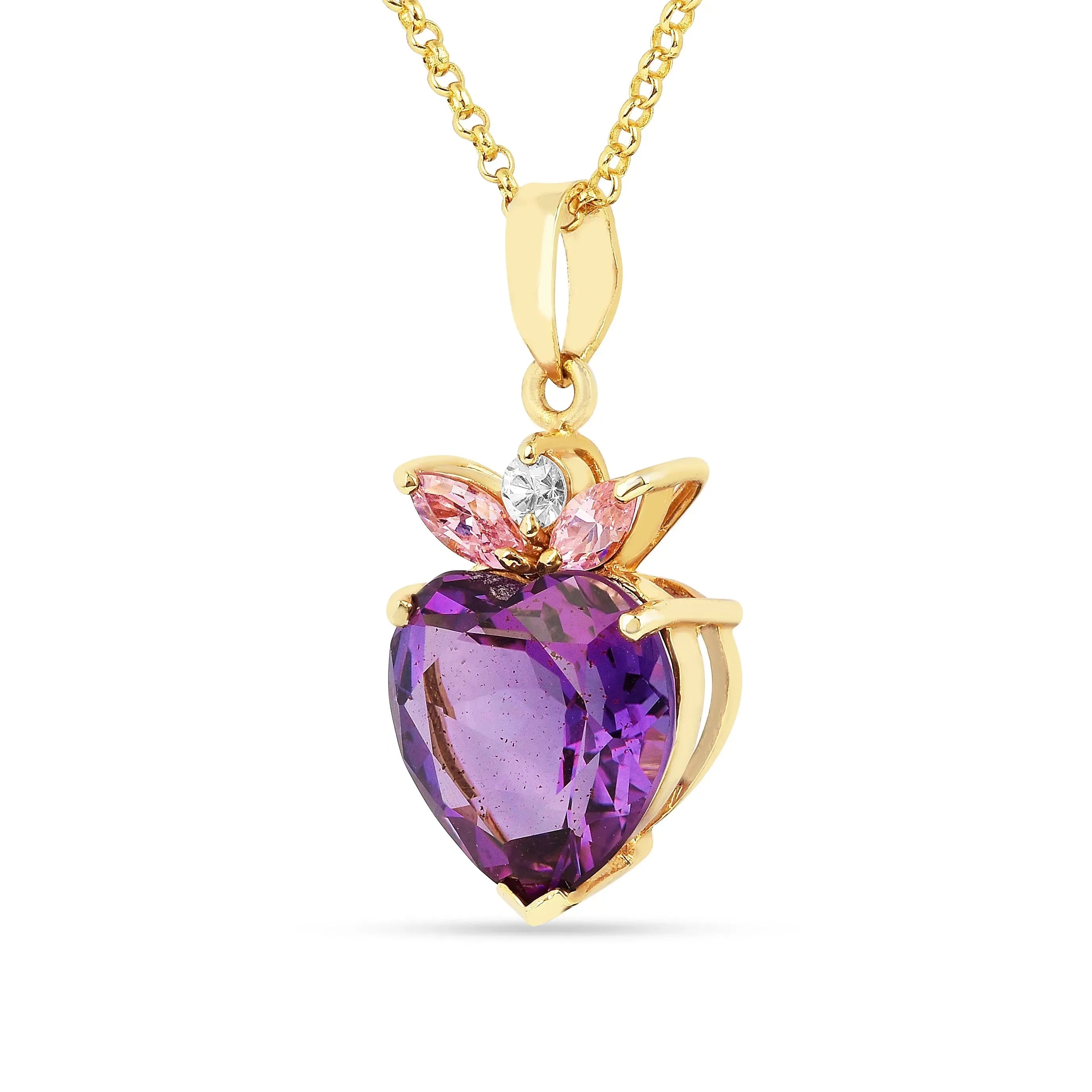 Collar con colgante de corazón de amatista gruesa