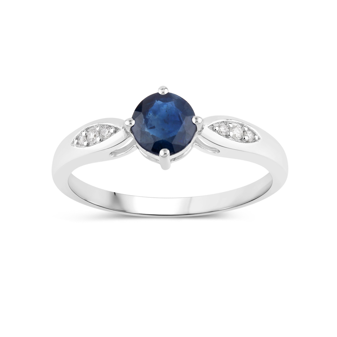 Genuine 10K Blue Sapphire Diamond Cocktail Ring