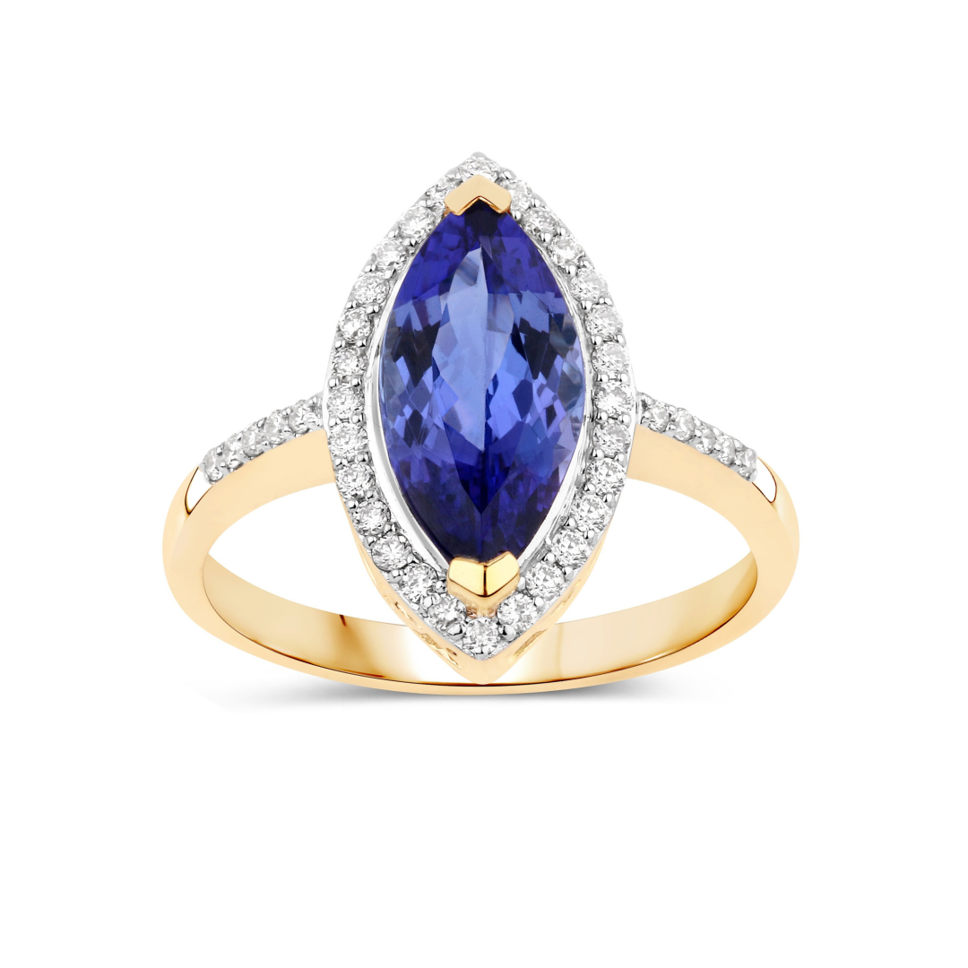 Genuine Tanzanite and Diamond 14K Yellow Gold Ring