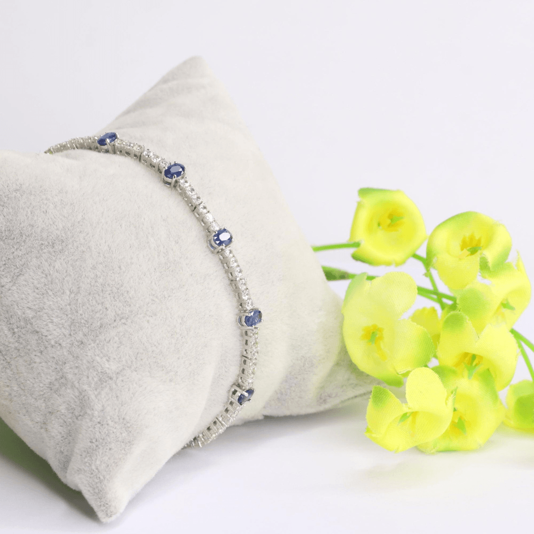Blue Sapphire Adjustable Bracelet Fine Color Jewels birthstone, Blue, bracelet, dla-dm-discount-all-143240, dla-dm-discount-all-154898, Genuine Blue Sapphire, sale, white zircon