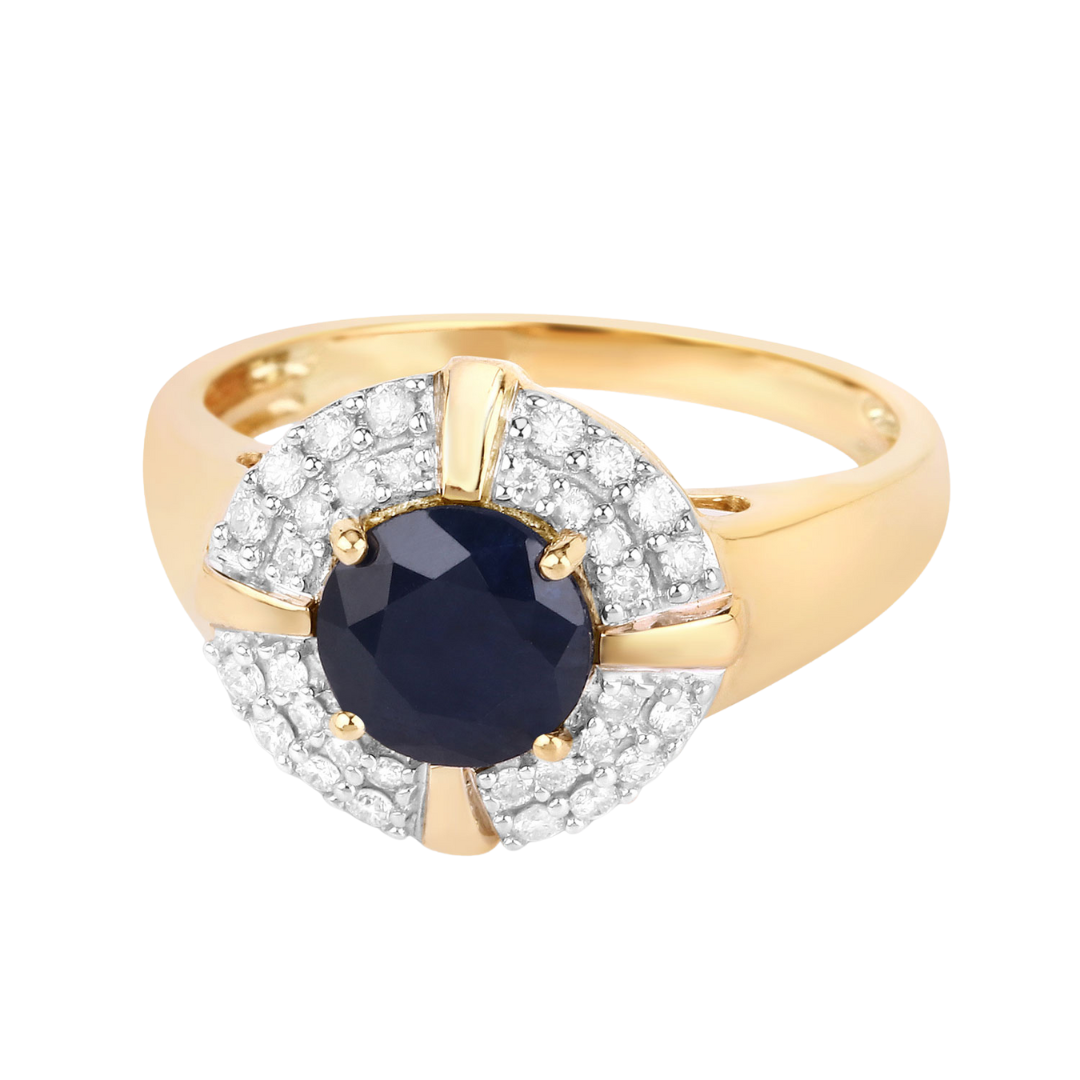 Genuine 10K Blue Sapphire and White Diamond Halo Ring