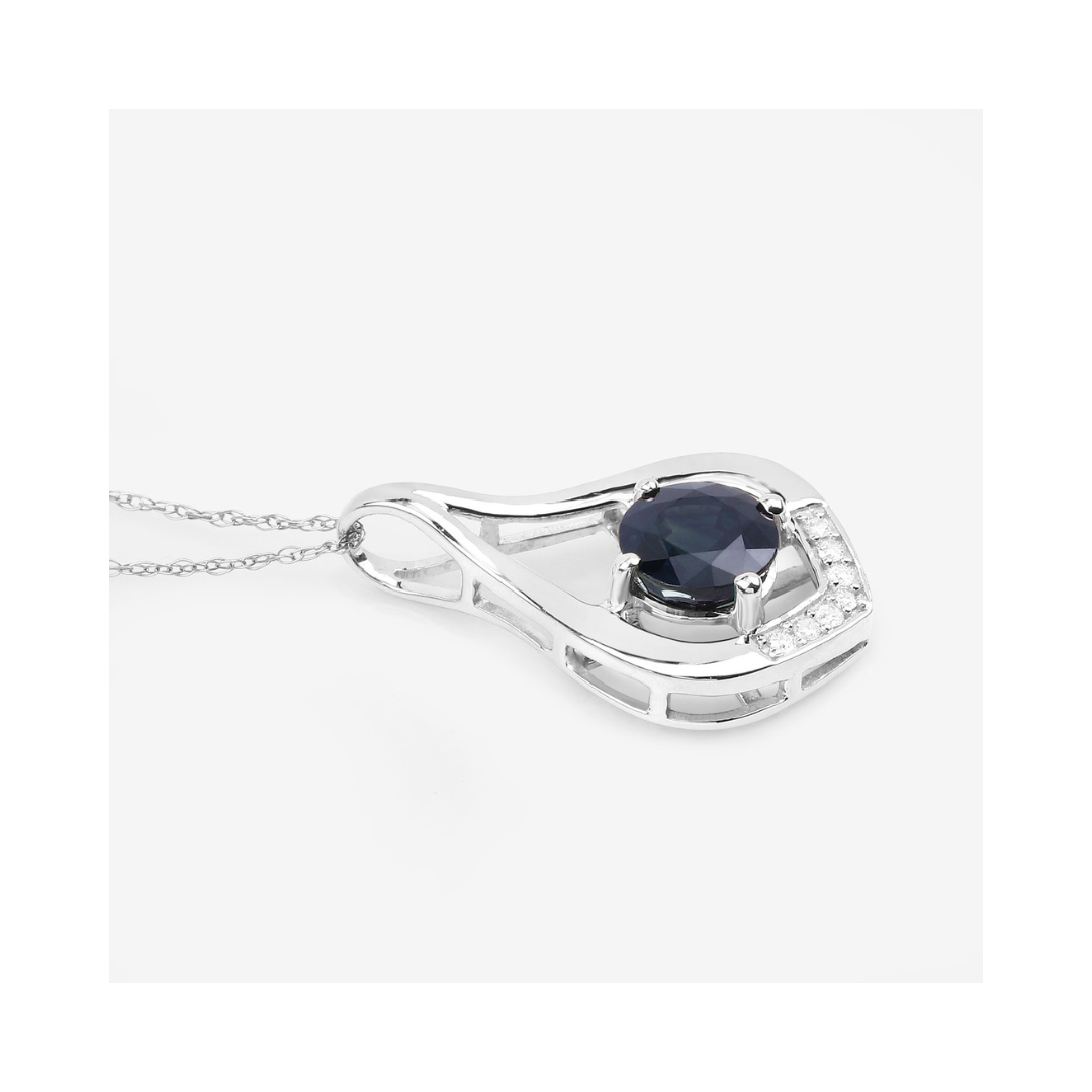 Genuine 10K Blue Sapphire Diamond Cocktail Pendant
