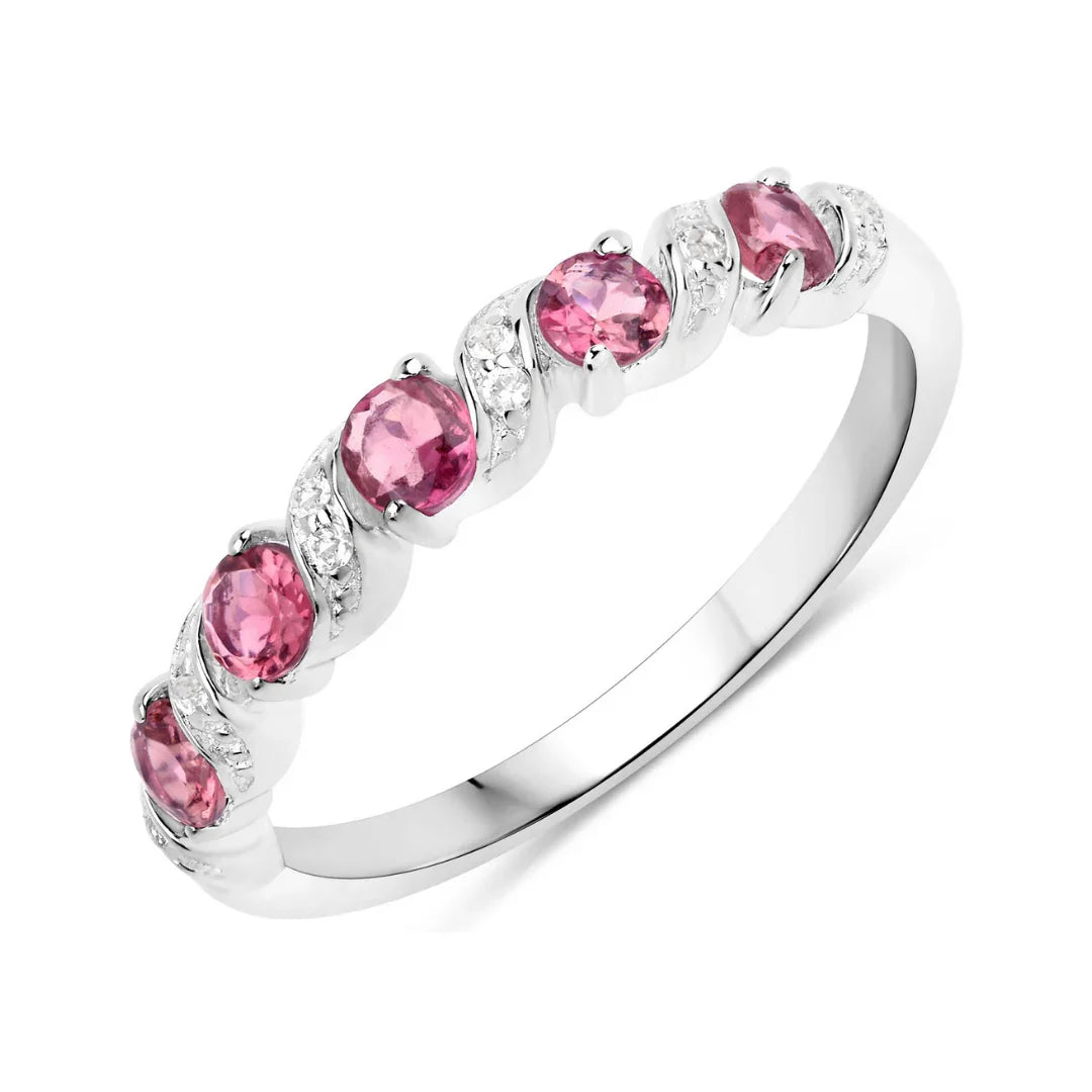 Genuine Pink Tourmaline 5 Stone Ring