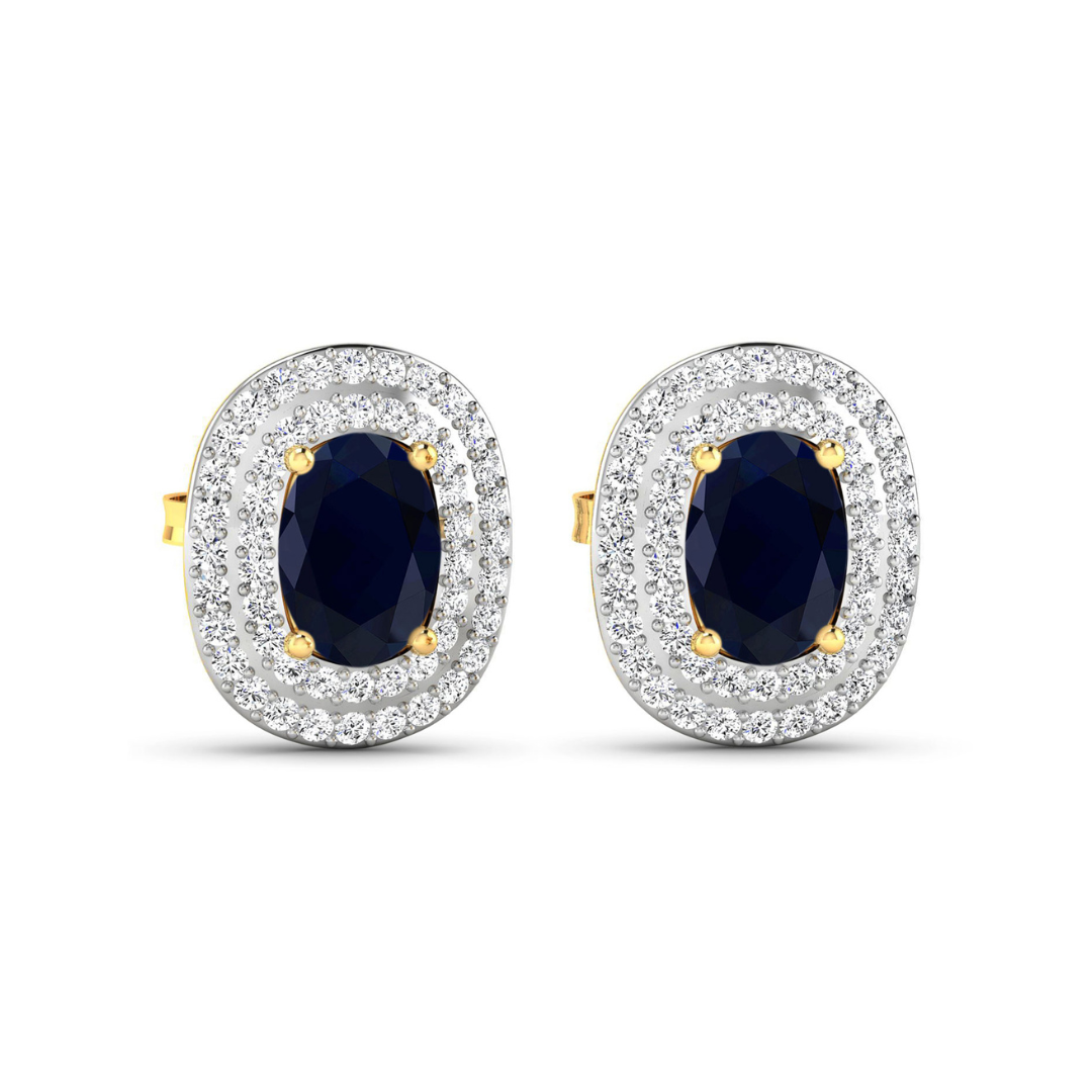 Genuine White Diamond and Blue Sapphire Studs