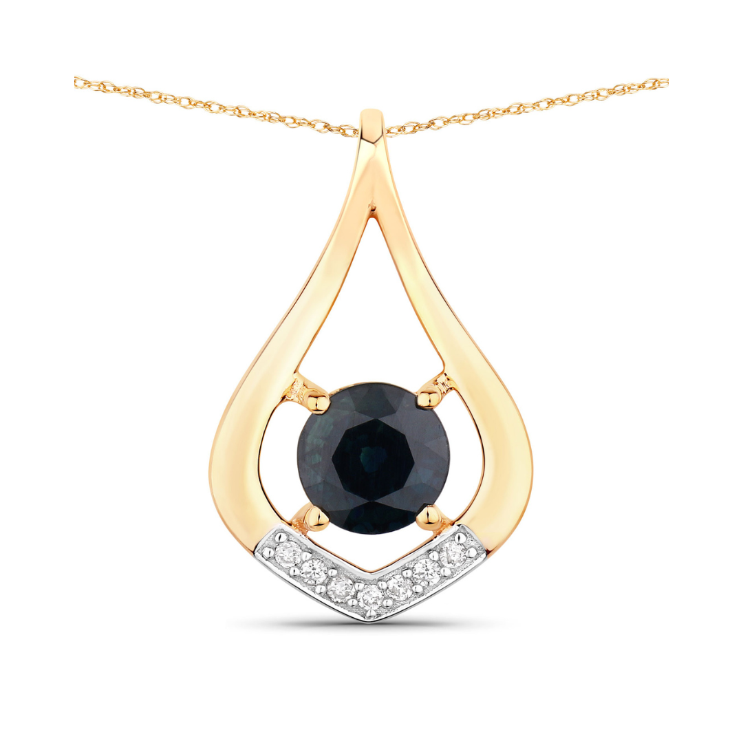 Genuine 10K Blue Sapphire Diamond Cocktail Pendant