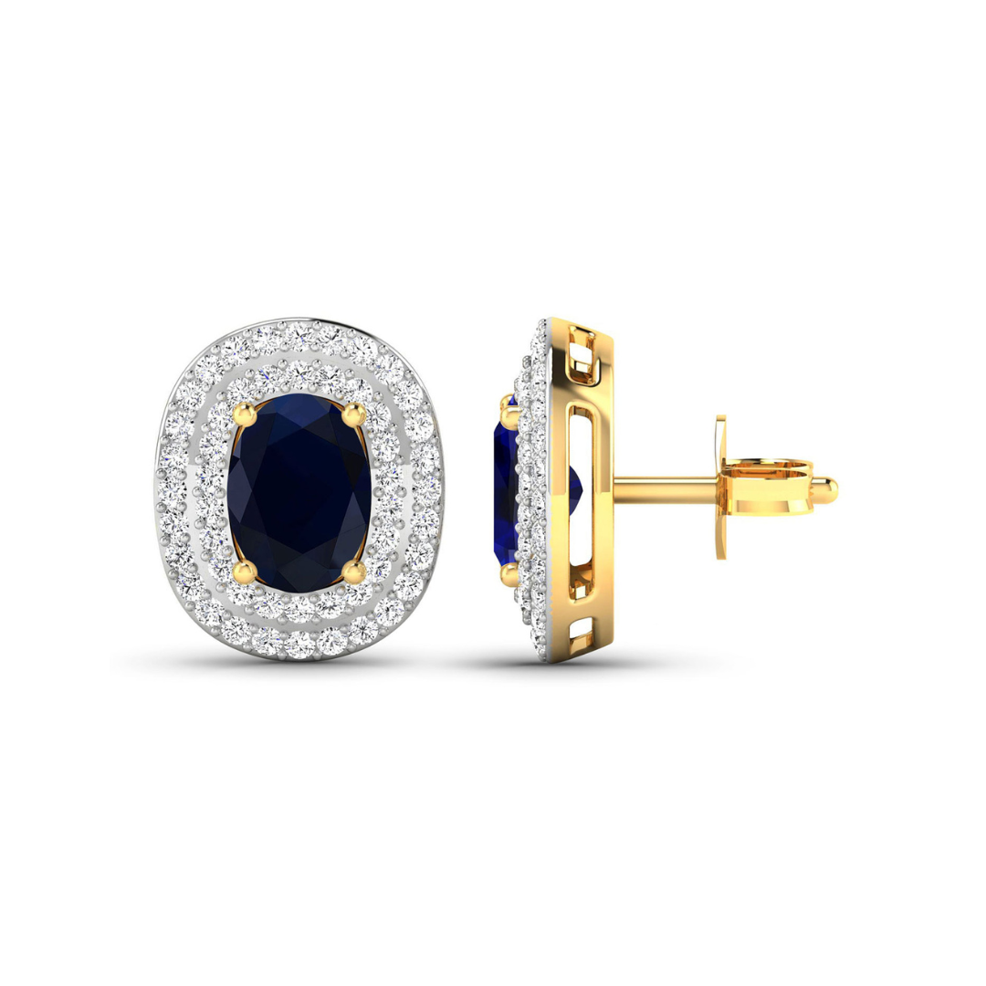 Genuine White Diamond and Blue Sapphire Studs