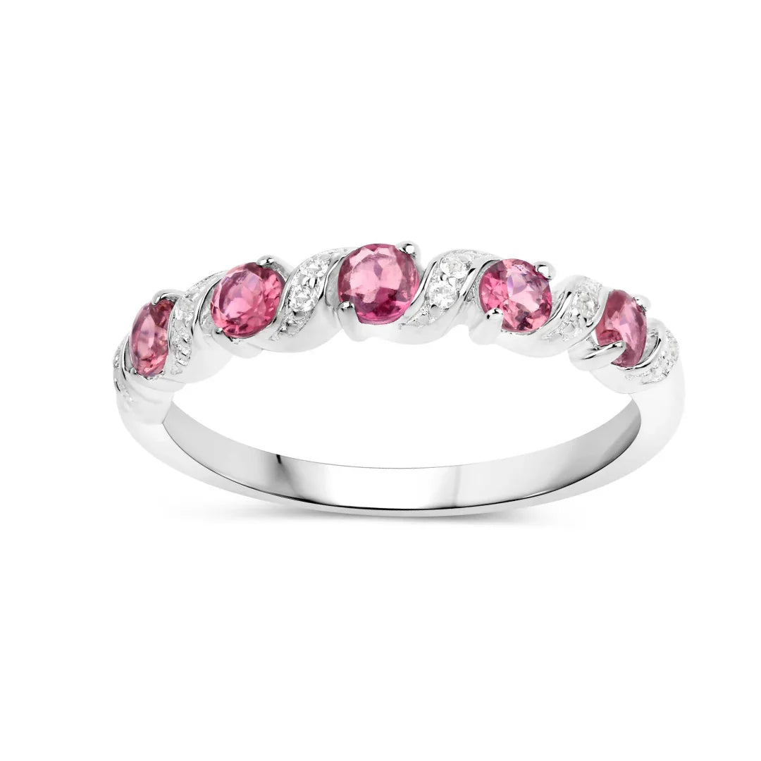 Genuine Pink Tourmaline 5 Stone Ring