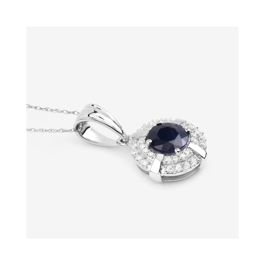 Genuine 10K Blue Sapphire Diamond Halo Pendant