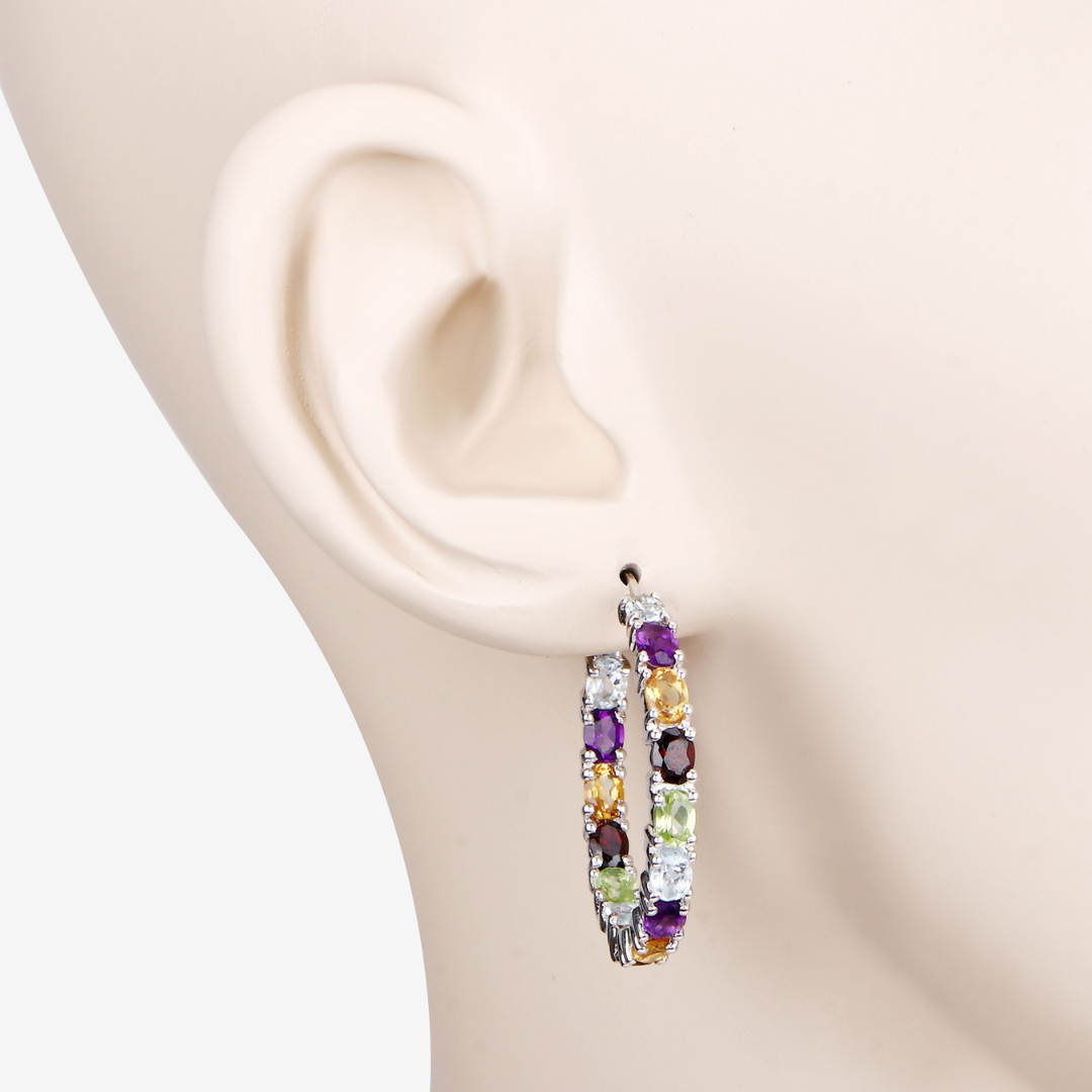Multi Stone Hoop Earrings