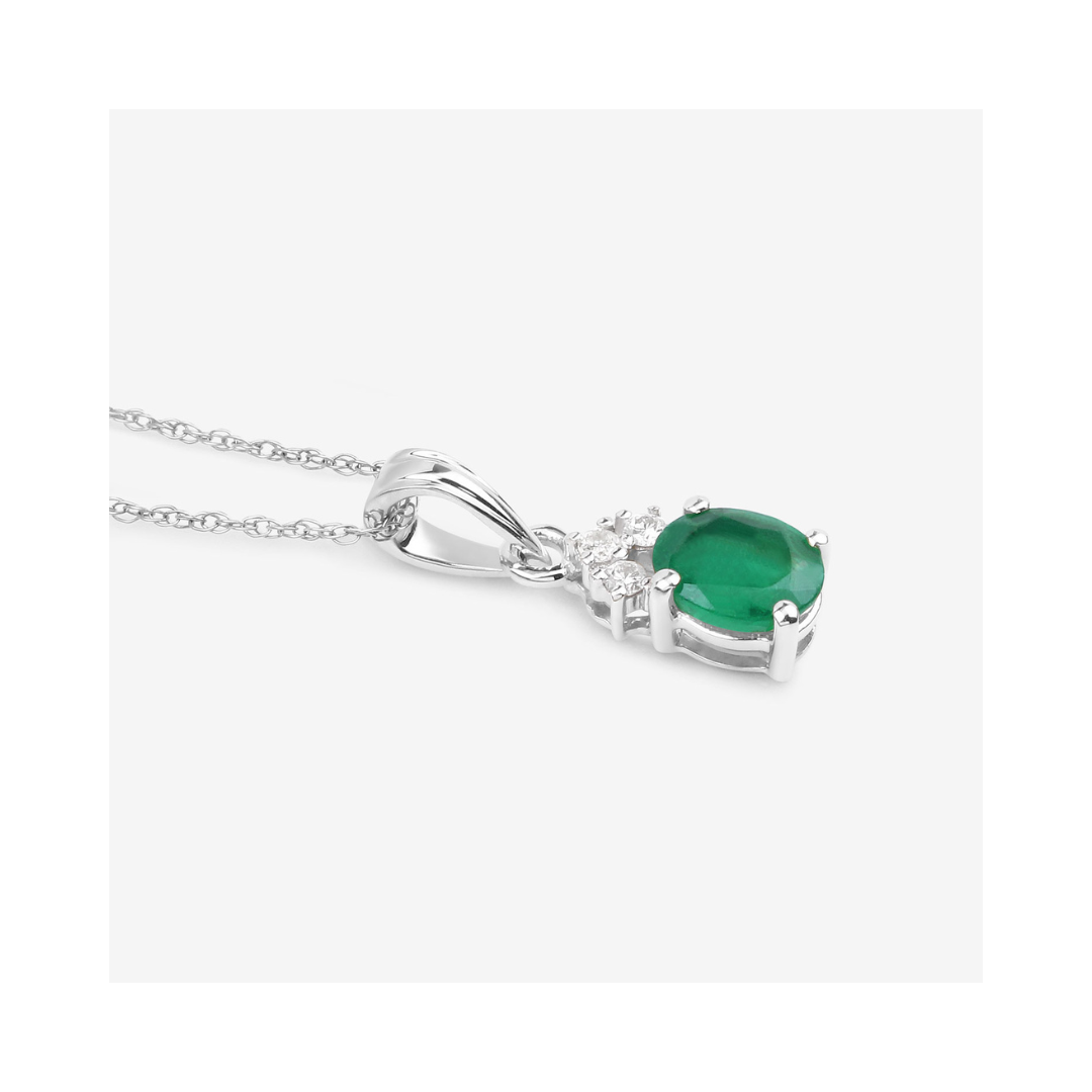 Genuine 10K Zambian Emerald Diamond Solitaire Pendant