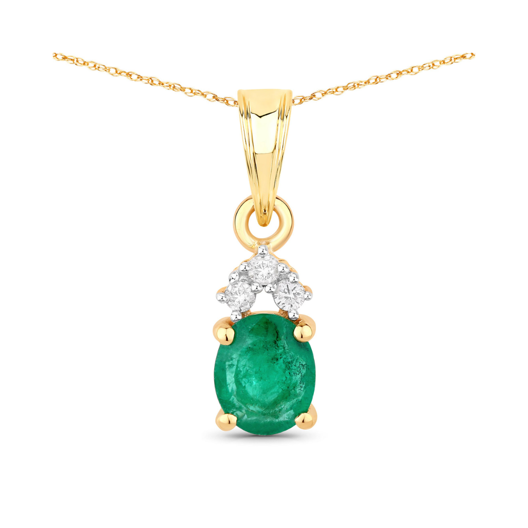Genuine 10K Zambian Emerald Diamond Solitaire Pendant