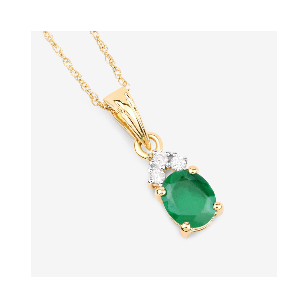 Genuine 10K Zambian Emerald Diamond Solitaire Pendant