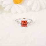 square cut gemstone ring, lab created orange sapphire ring