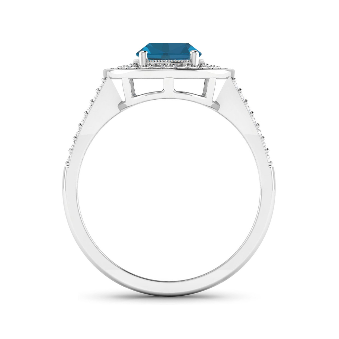 Genuine White Diamond and London Blue Topaz Halo Ring