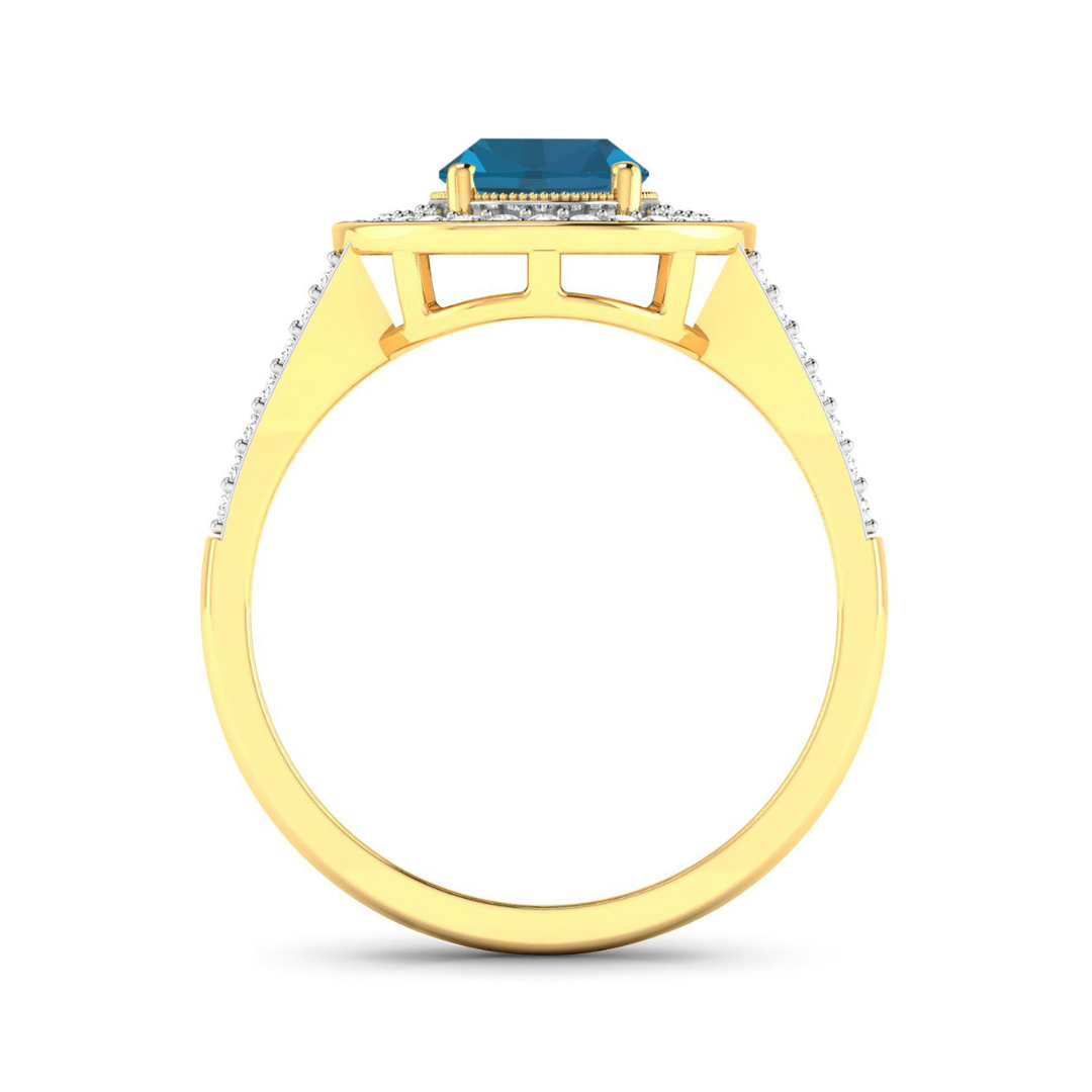 Genuine White Diamond and London Blue Topaz Halo Ring