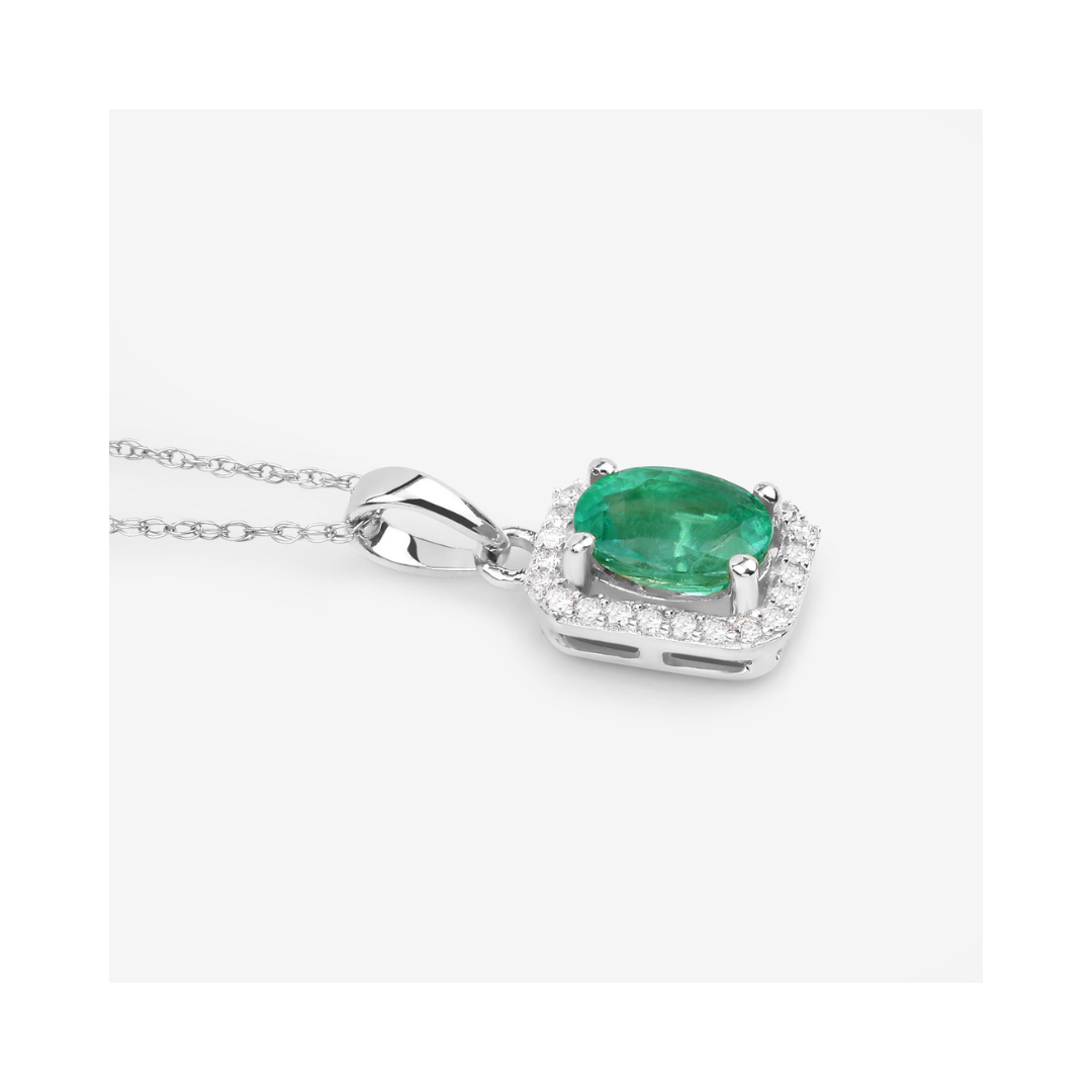 Genuine 10K Zambian Emerald and Diamond Halo Pendant