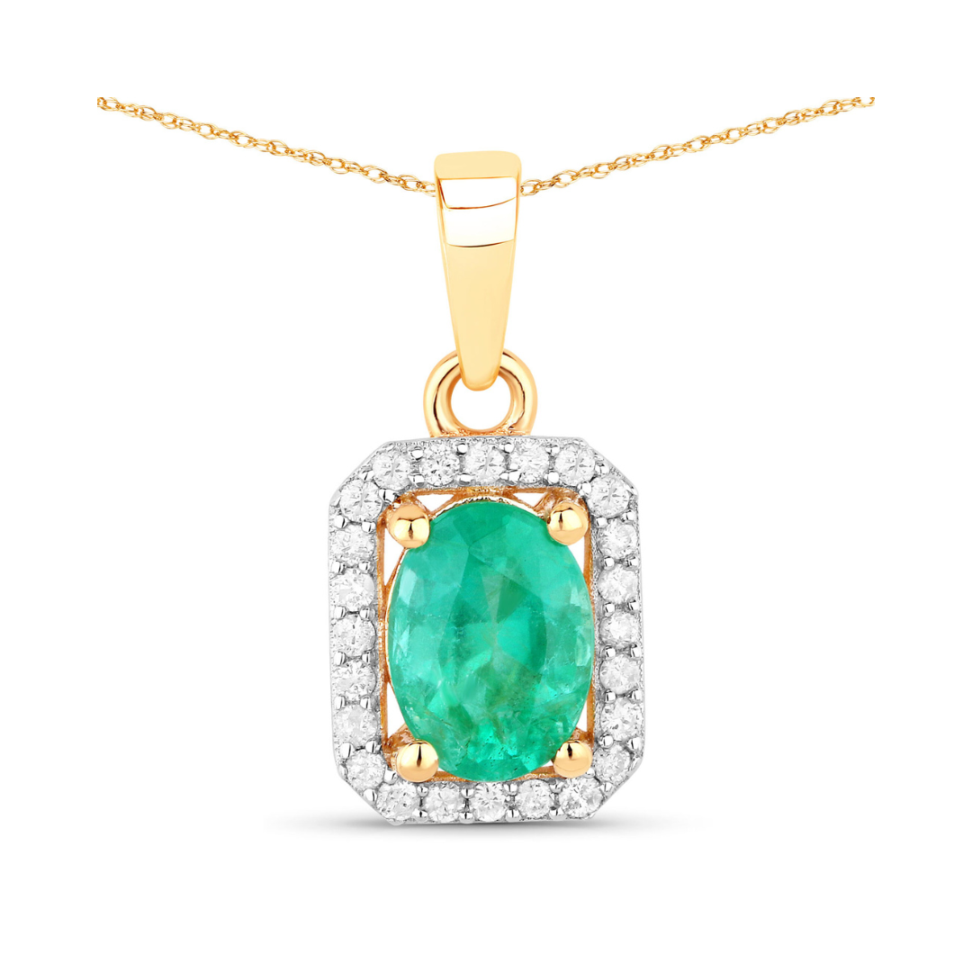 Genuine 10K Zambian Emerald and Diamond Halo Pendant