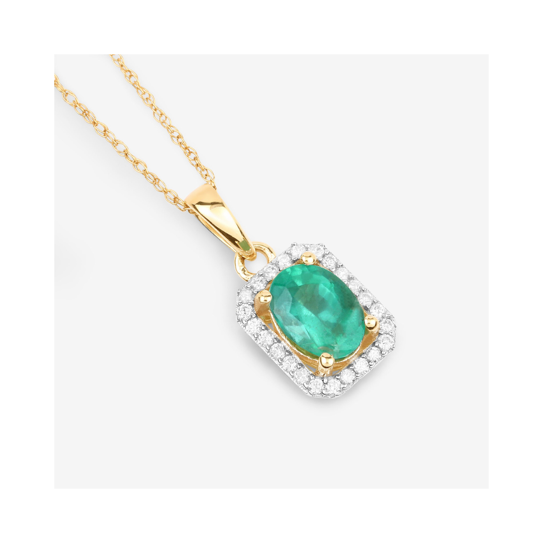 Genuine 10K Zambian Emerald and Diamond Halo Pendant