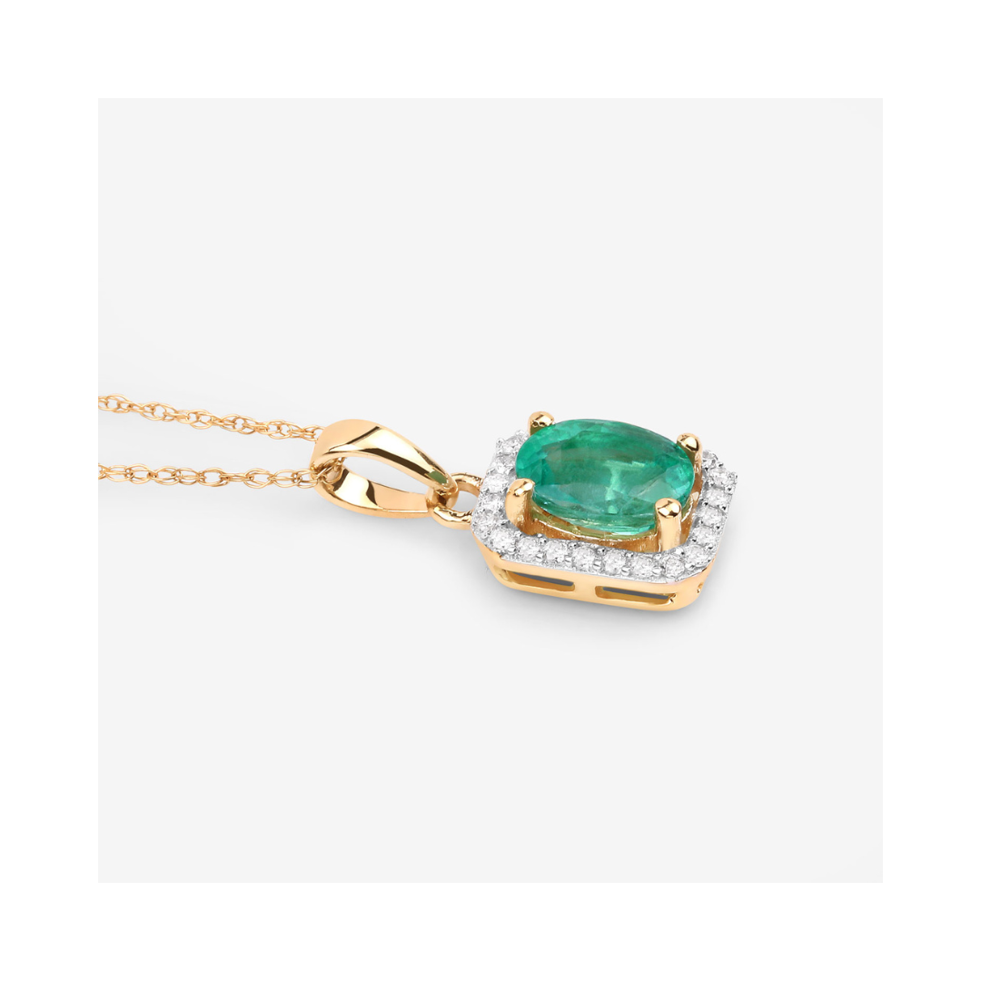 Genuine 10K Zambian Emerald and Diamond Halo Pendant
