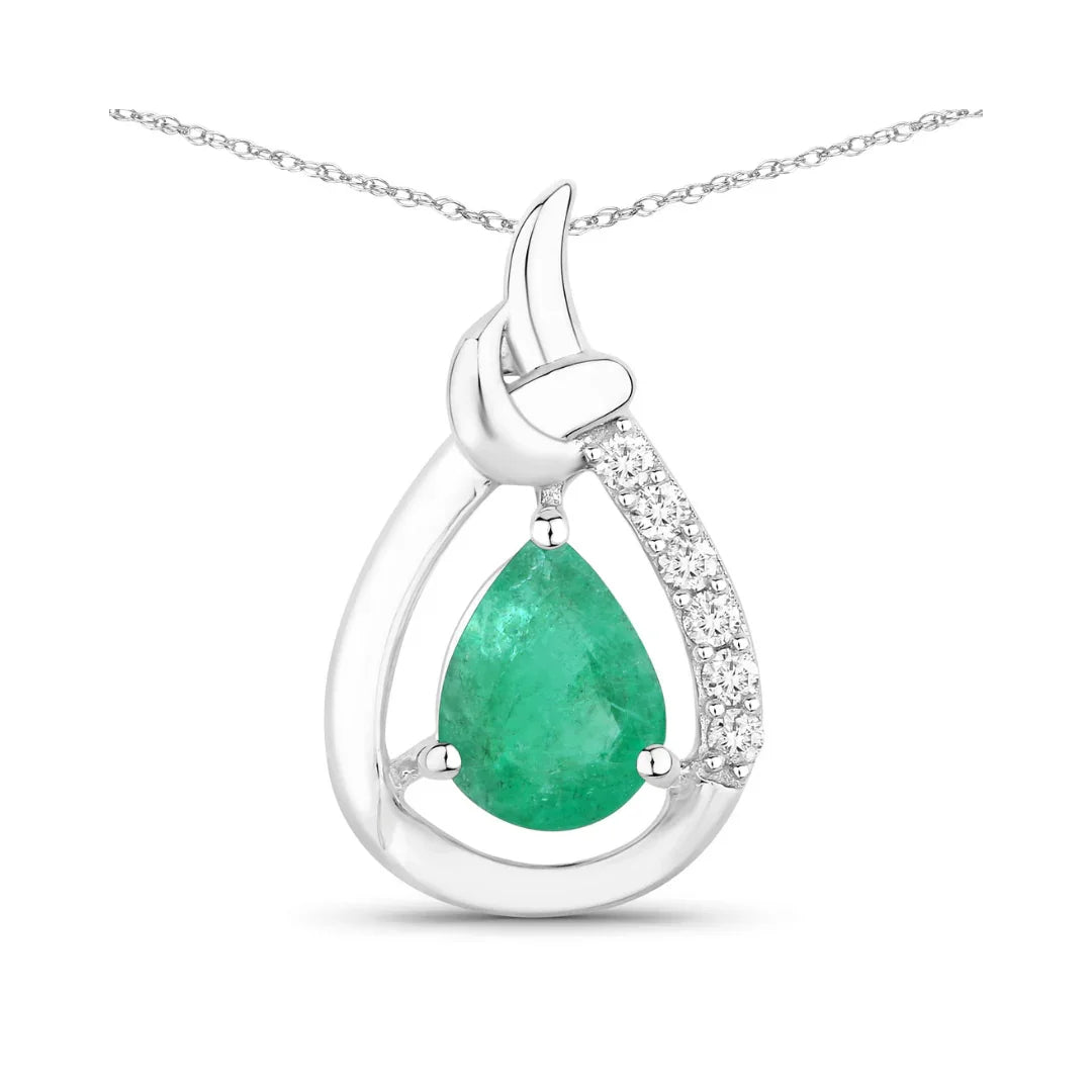Genuine 10K Zambian Emerald Diamond Crossover Pendant