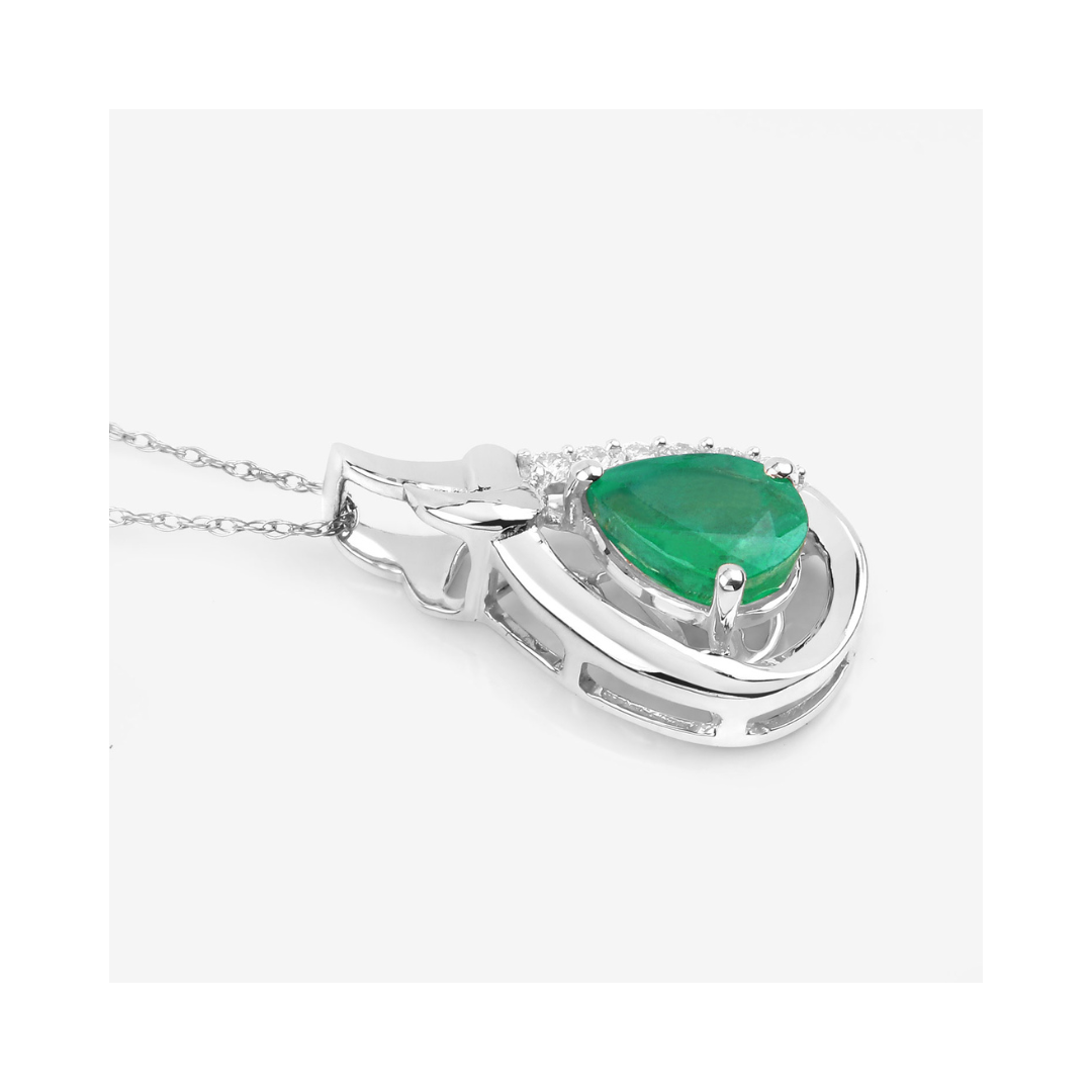 Genuine 10K Zambian Emerald Diamond Crossover Pendant