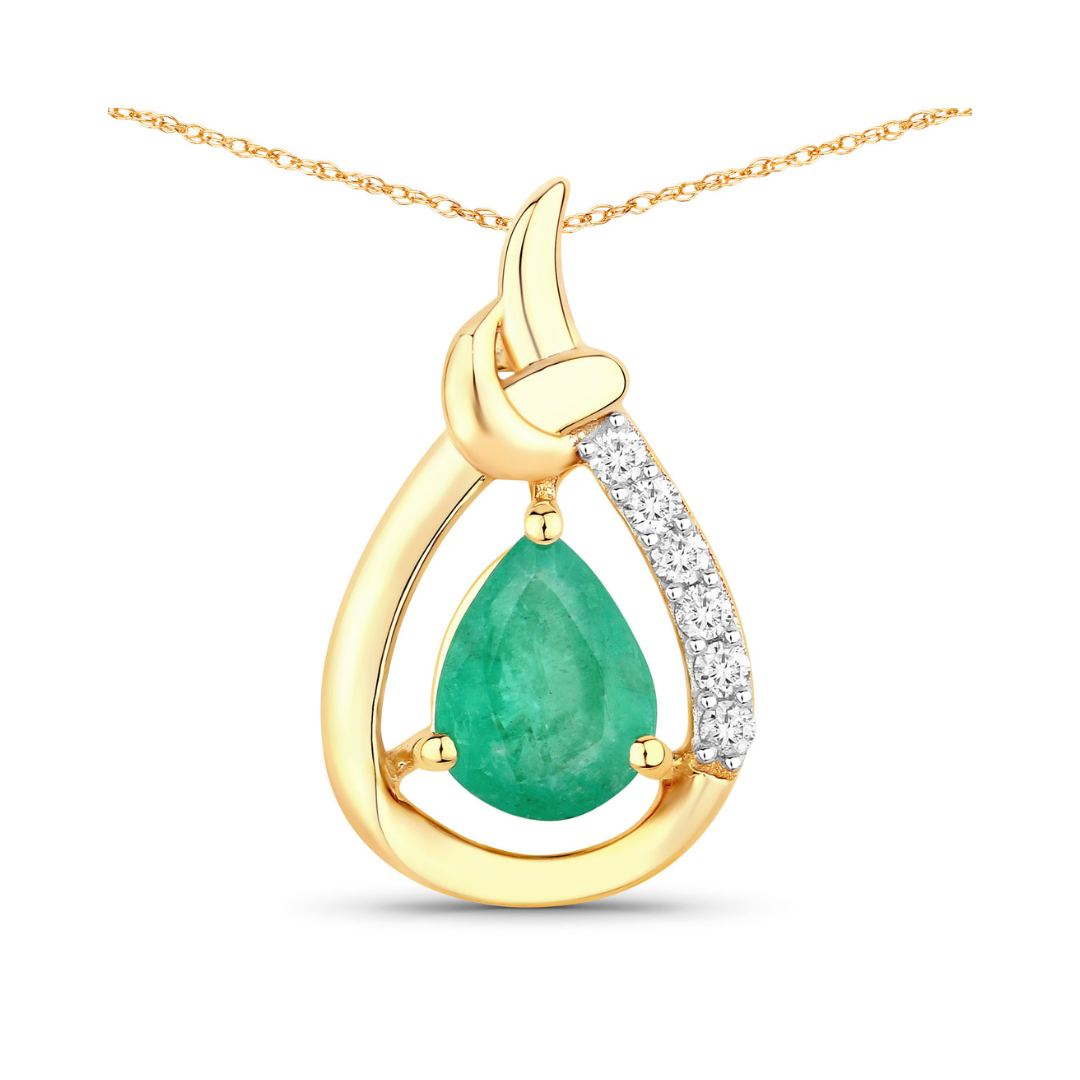 Genuine 10K Zambian Emerald Diamond Crossover Pendant