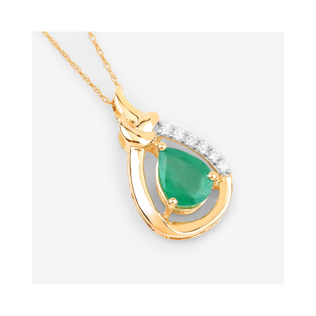 Genuine 10K Zambian Emerald Diamond Crossover Pendant