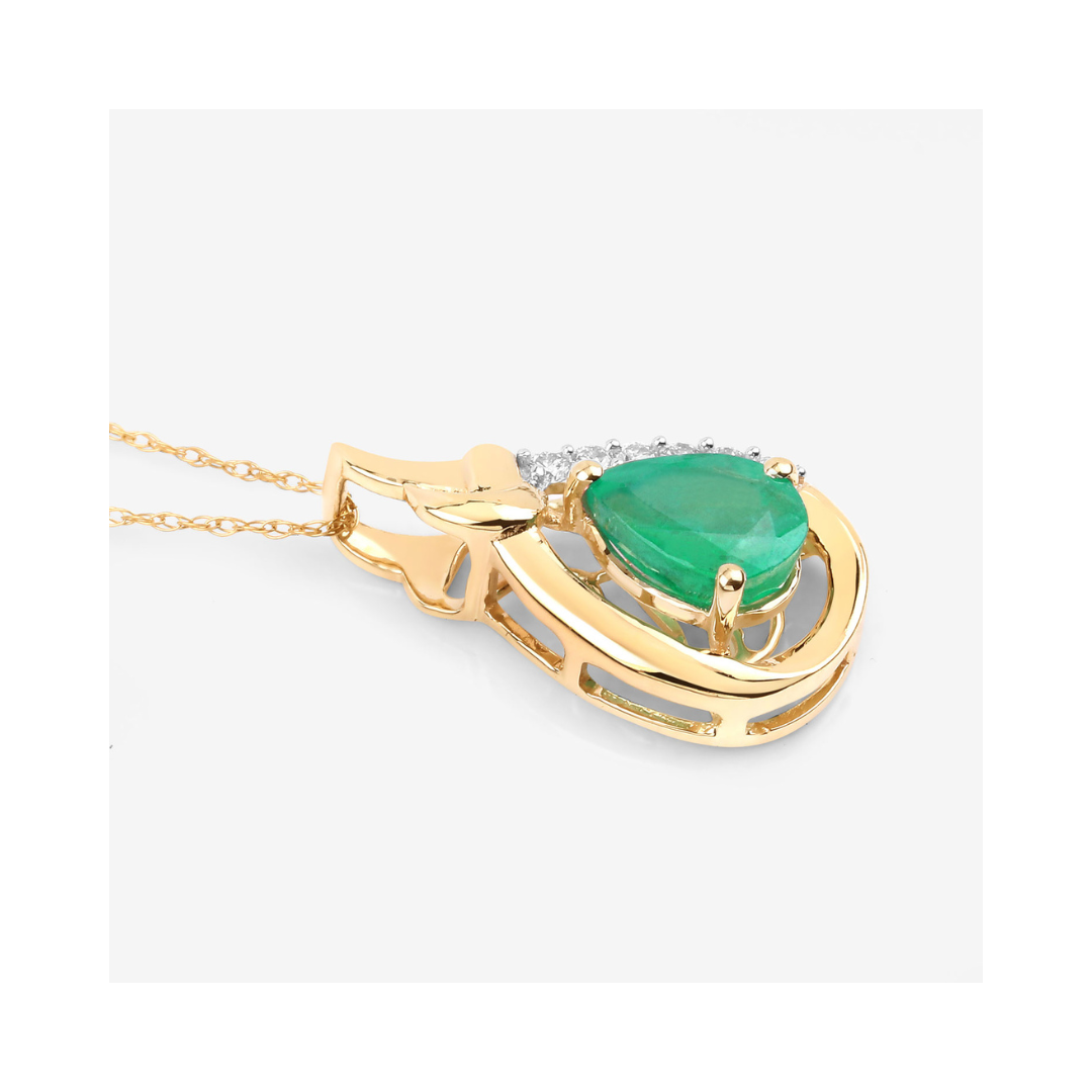 Genuine 10K Zambian Emerald Diamond Crossover Pendant