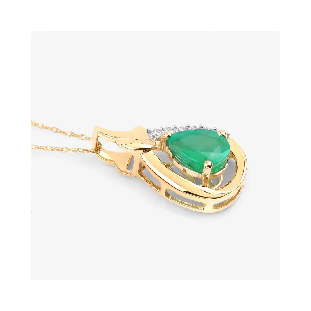 Genuine 10K Zambian Emerald Diamond Crossover Pendant