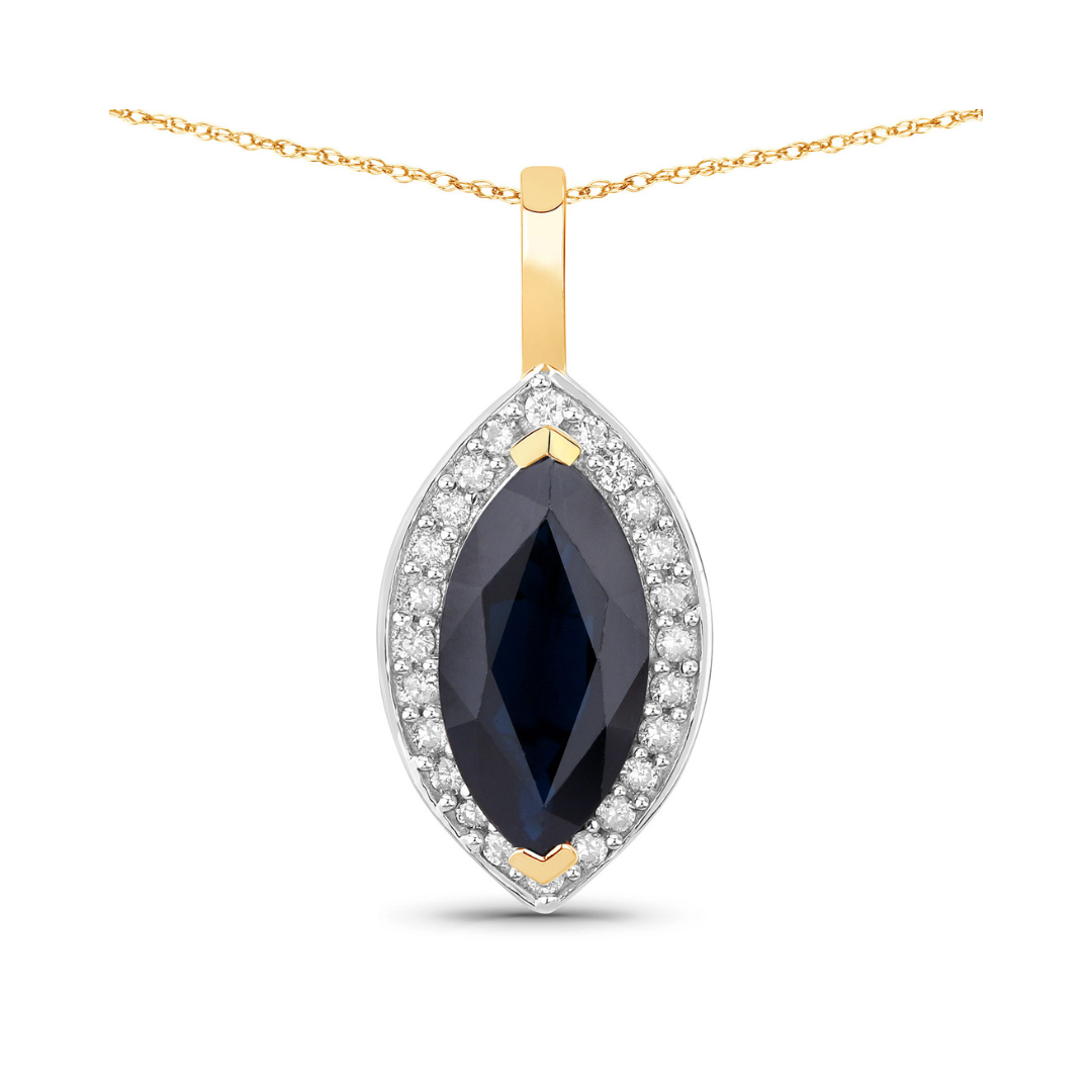 Genuine Blue Sapphire and Diamond Halo Pendant