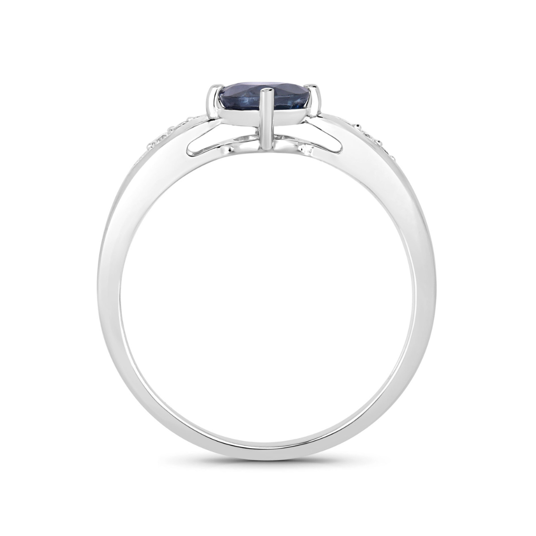 Genuine 10K Blue Sapphire Diamond Cocktail Ring