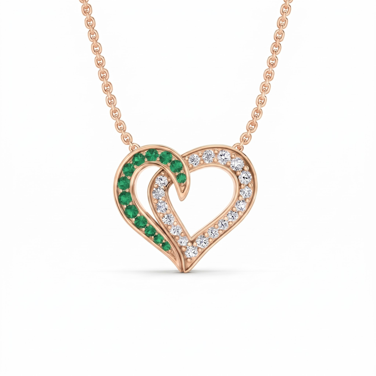 0.64 Cttw Round Emerald and Lab Grown Diamond 14K Gold Pave Open Heart Pendant Necklace