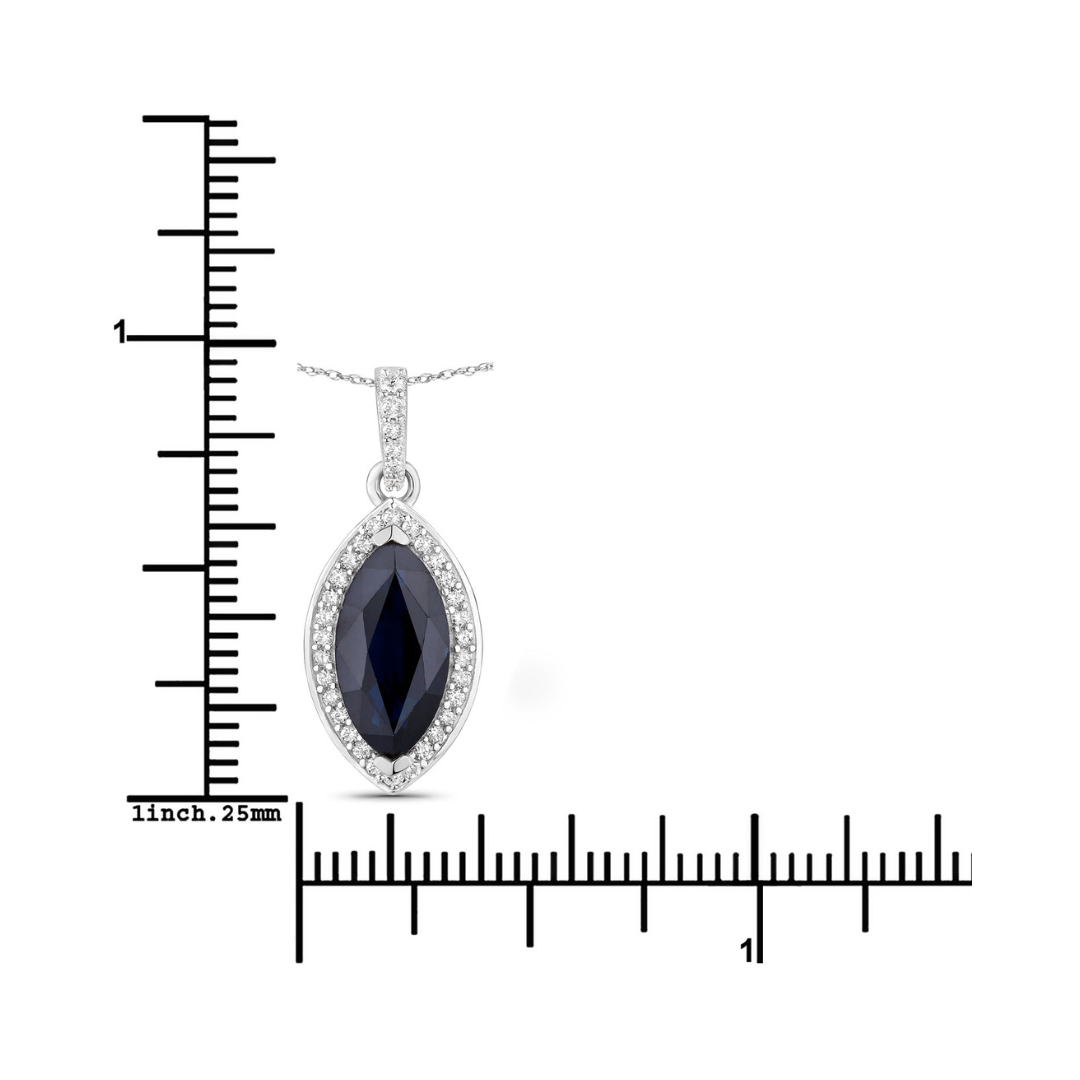 Genuine 10K Blue Sapphire and Diamond Marquise Pendant