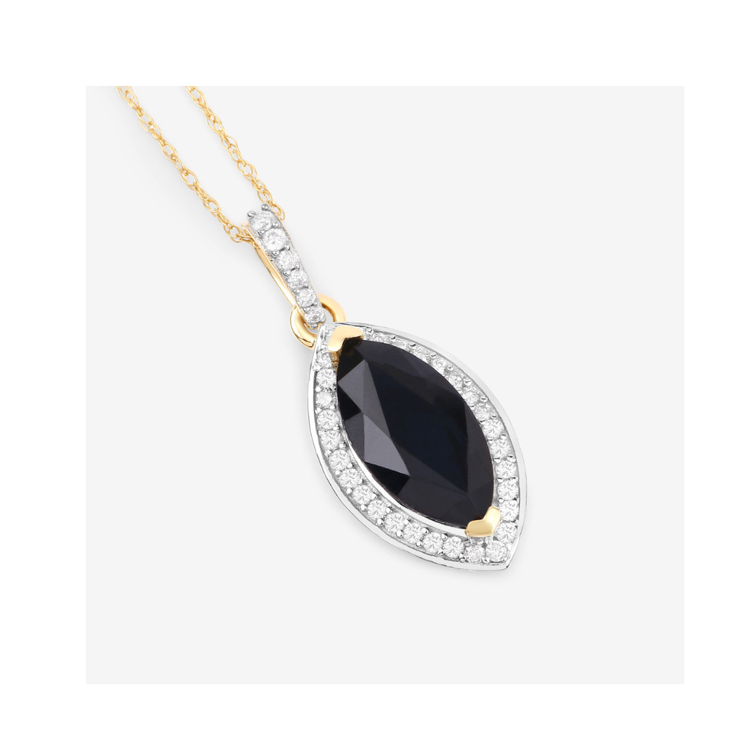 Genuine 10K Blue Sapphire and Diamond Marquise Pendant