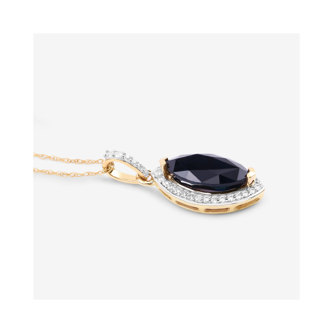Genuine 10K Blue Sapphire and Diamond Marquise Pendant