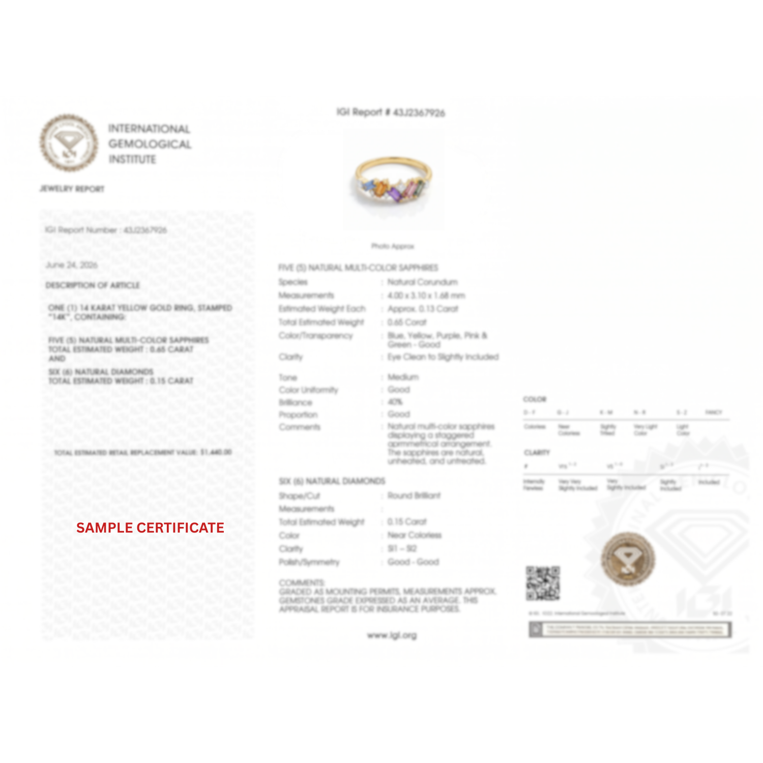 IGI Certified 0.65 Ct Baguette Multi Color Unheated Sapphire and Diamond 14K Yellow Gold Engagement Half Eternitiy Ring