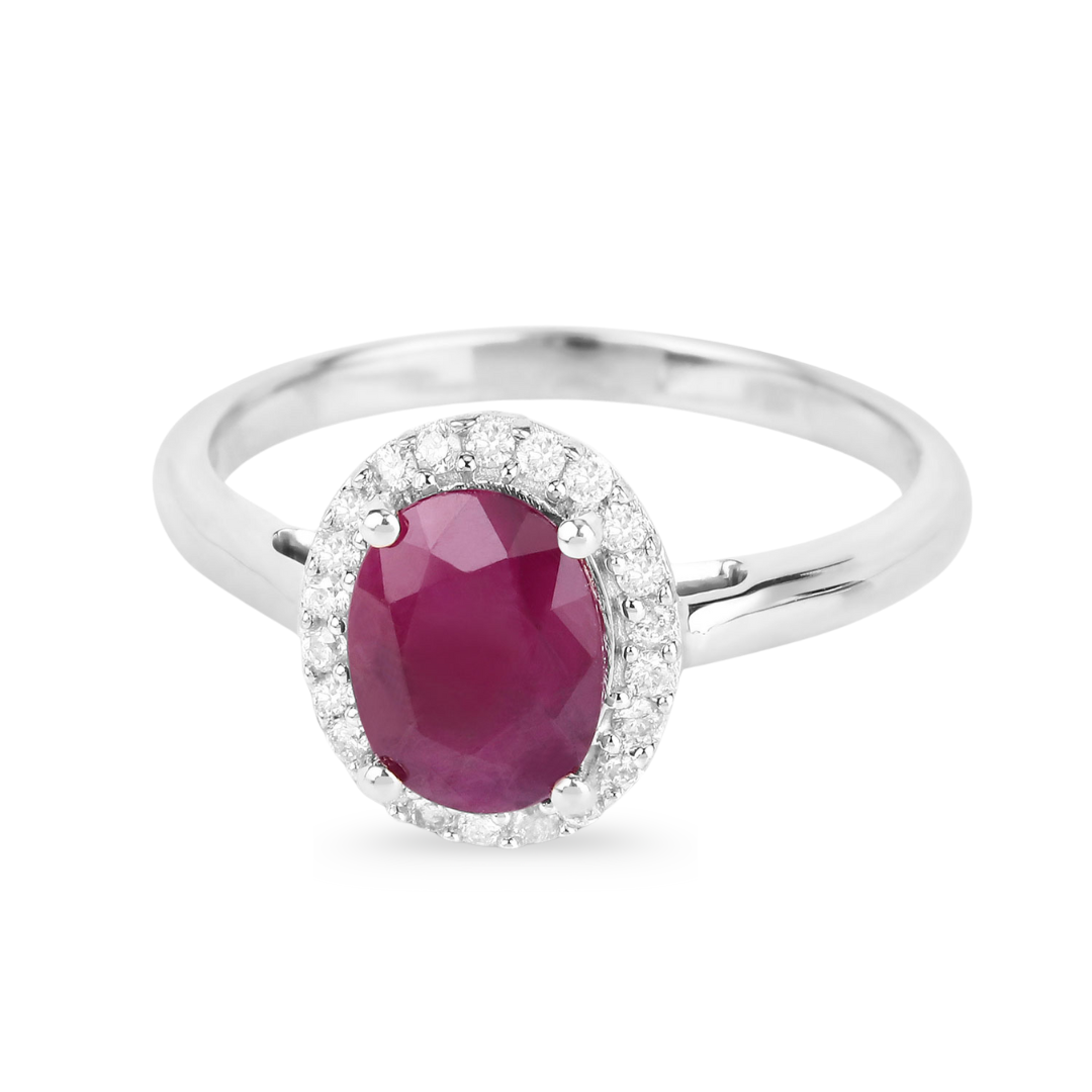 Genuine 10K Pink Ruby and Diamond Halo Ring