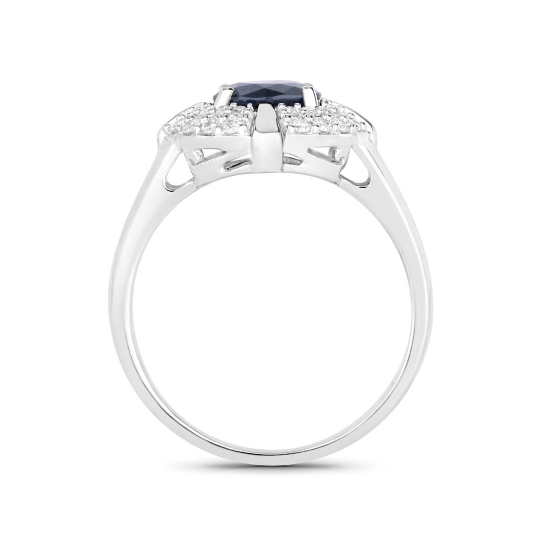 Genuine 10K Blue Sapphire and White Diamond Halo Ring