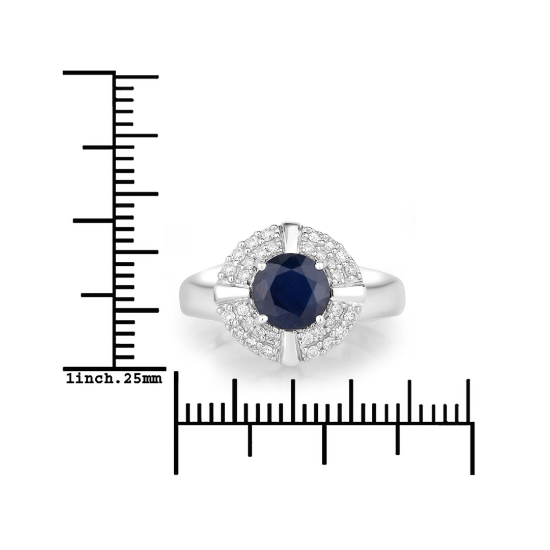 Genuine 10K Blue Sapphire and White Diamond Halo Ring