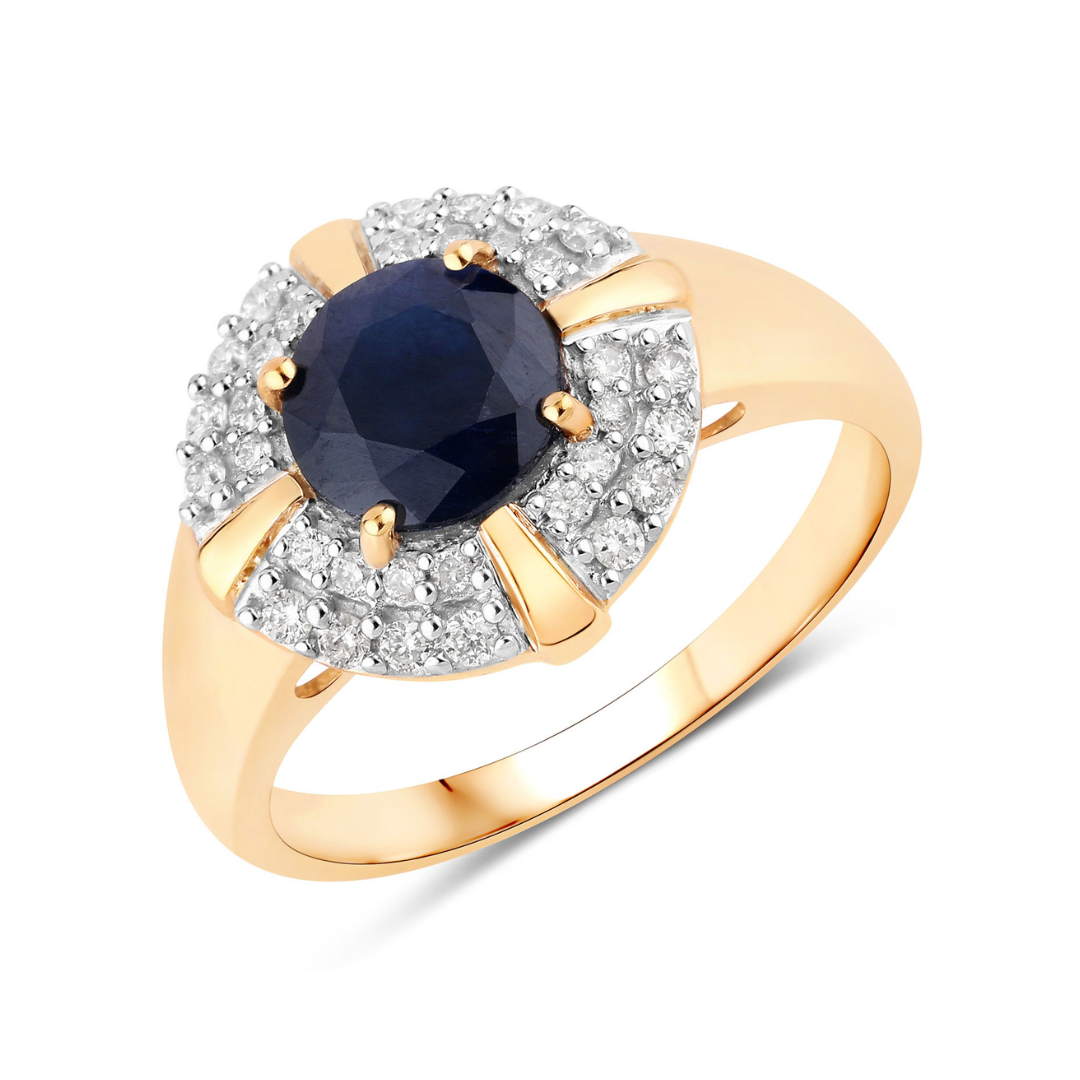 Genuine 10K Blue Sapphire and White Diamond Halo Ring