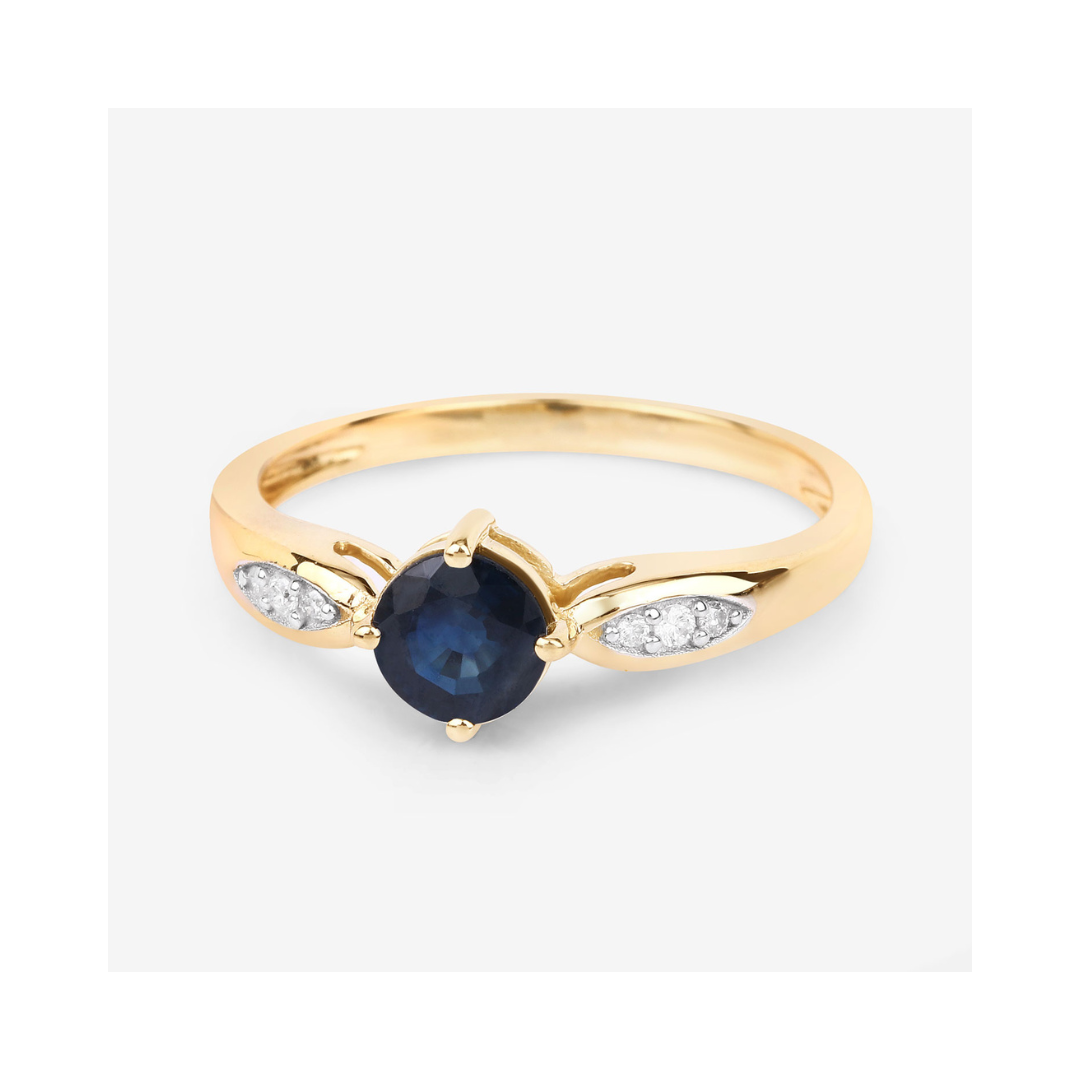 Genuine 10K Blue Sapphire Diamond Cocktail Ring