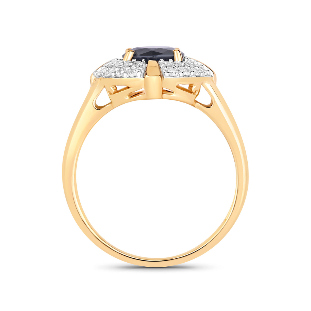 Genuine 10K Blue Sapphire and White Diamond Halo Ring