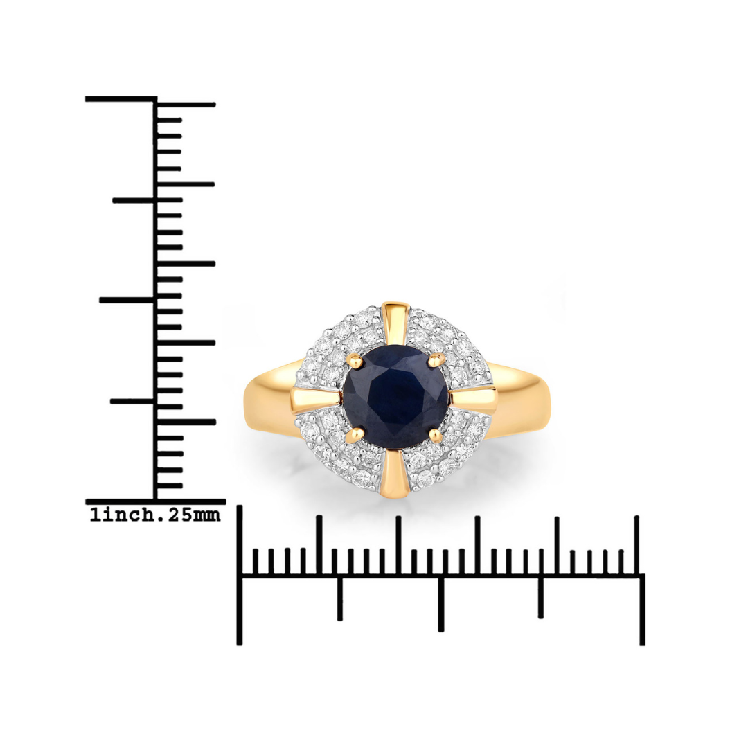 Genuine 10K Blue Sapphire and White Diamond Halo Ring