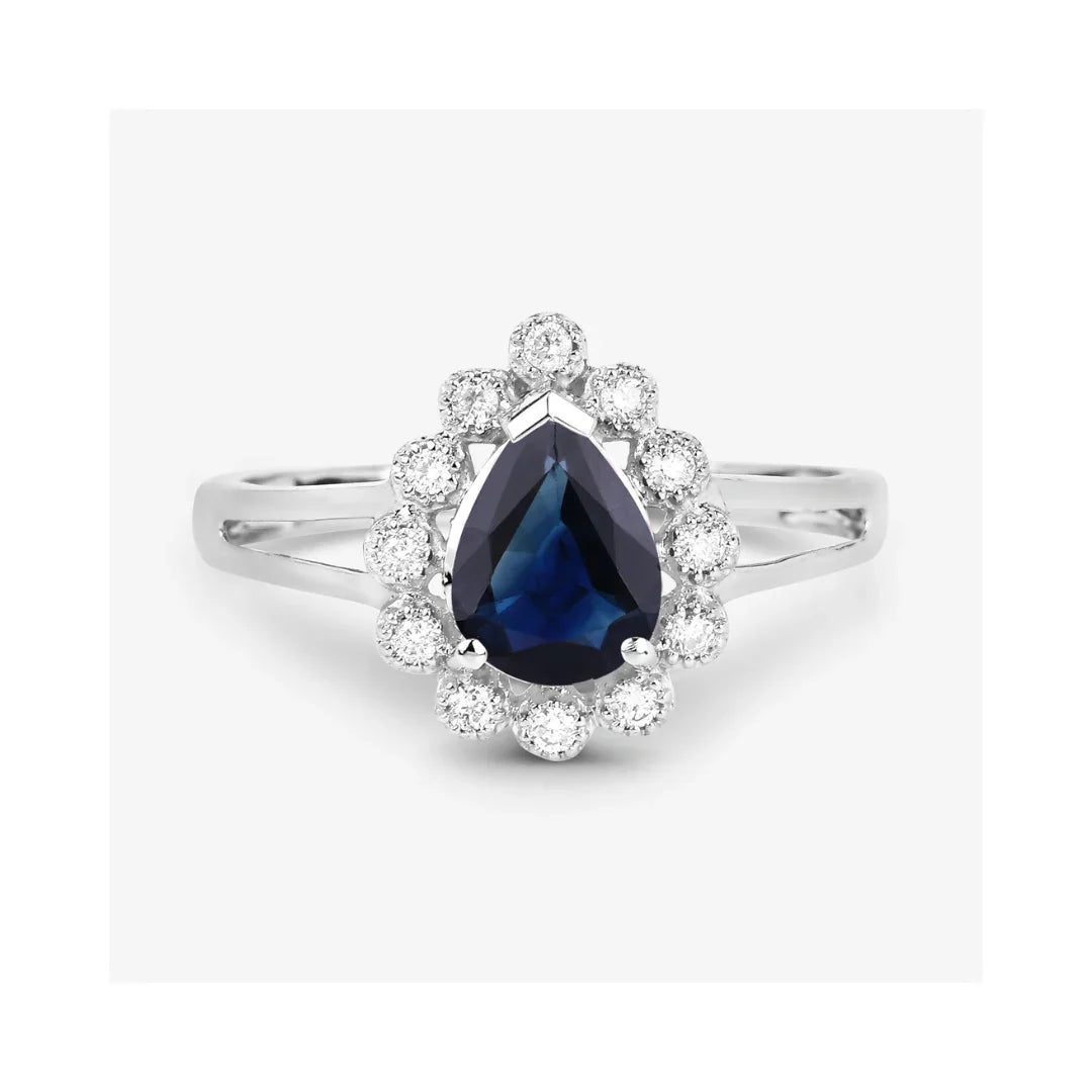 Genuine 10K Blue Sapphire and White Diamond Ring
