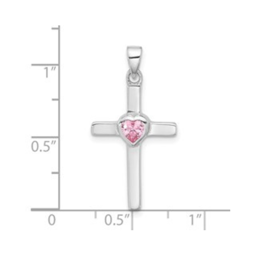 Pink Heart Cubic Zirconia Cross Pendant