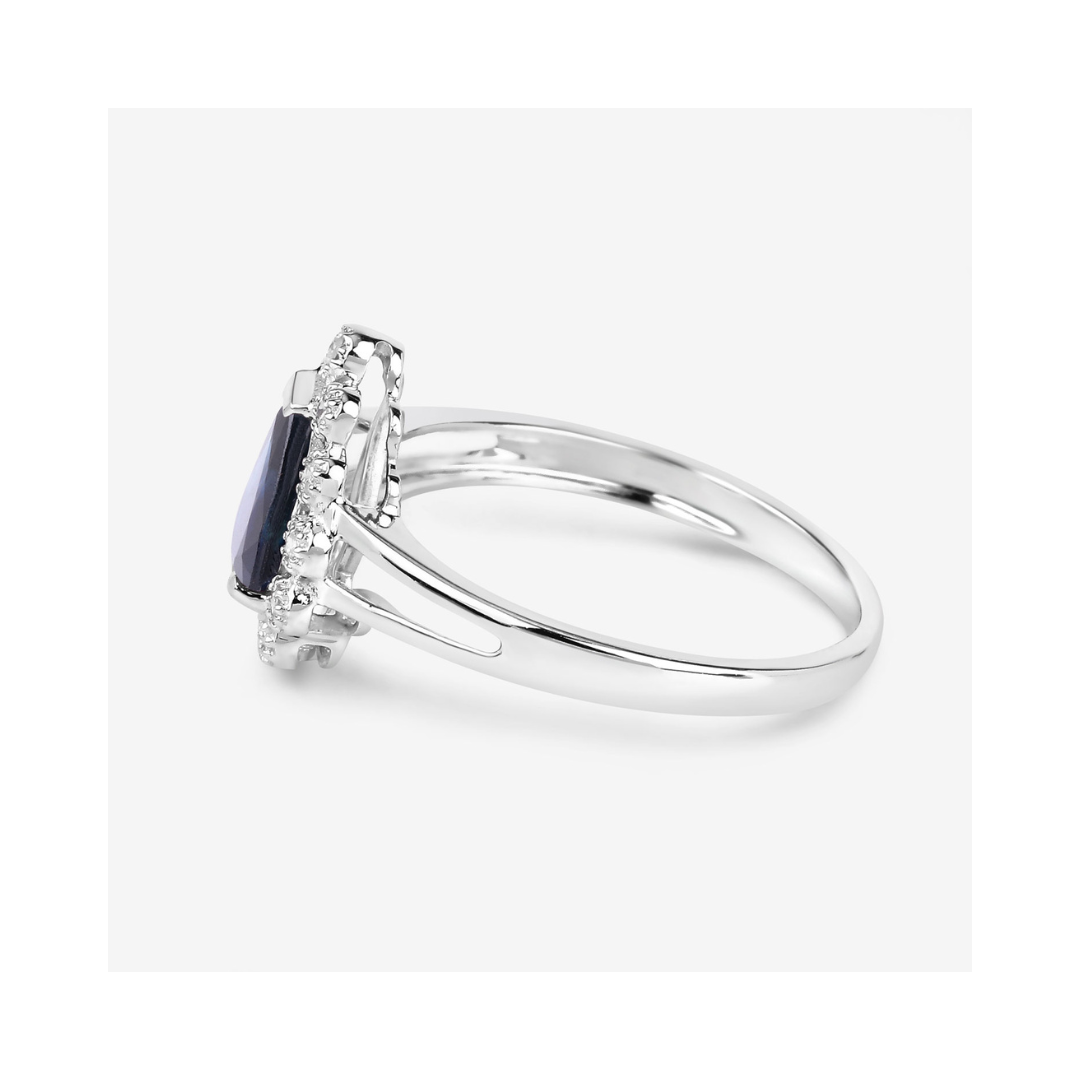 Genuine 10K Blue Sapphire and White Diamond Ring